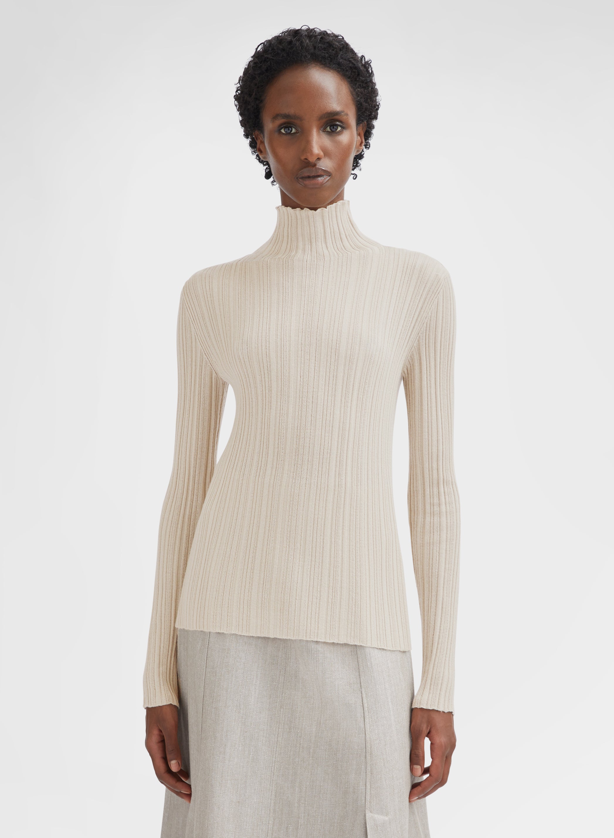 CASHMERE SILK MICRO PLISSÉ MOCK NECK