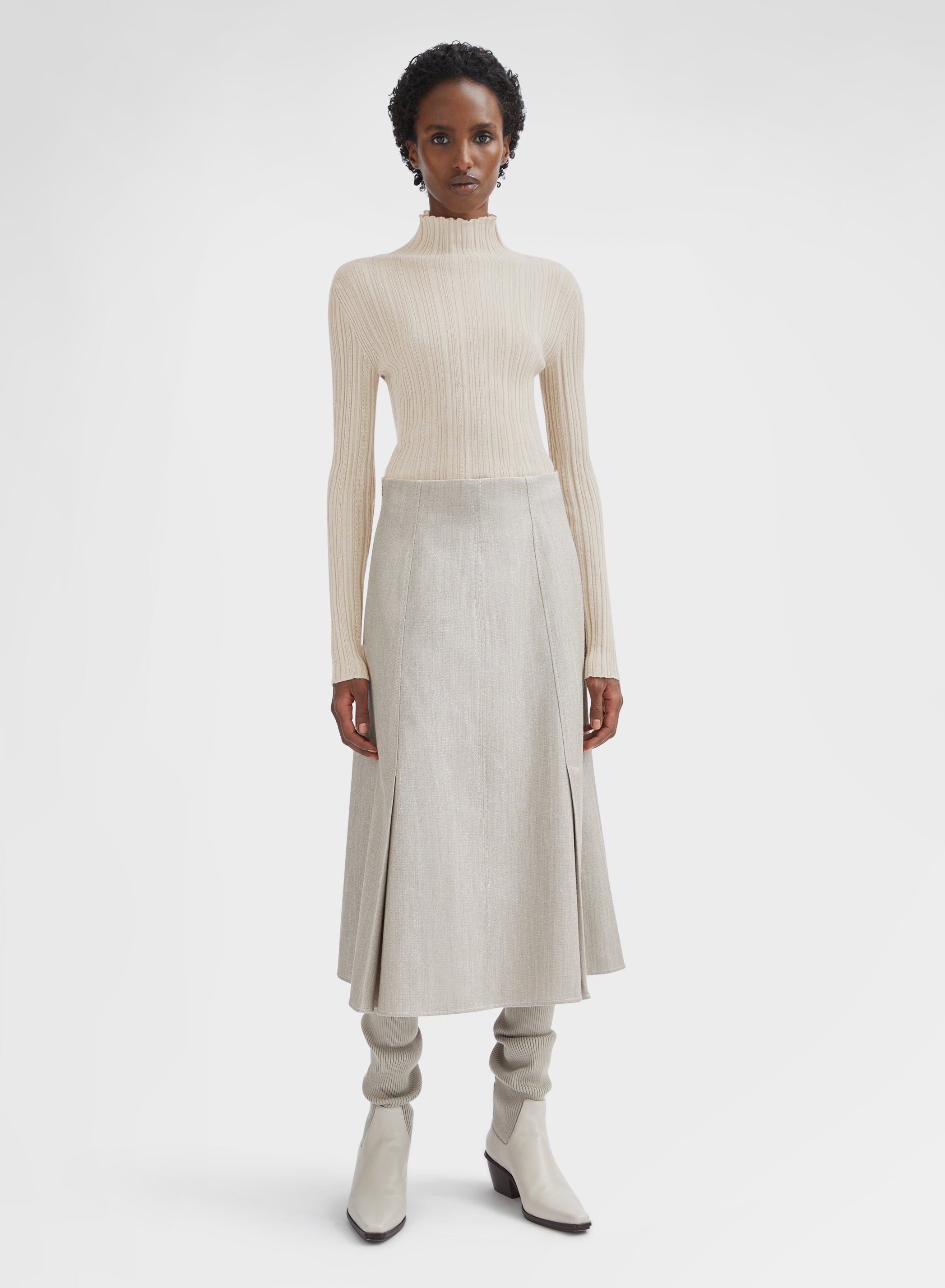 CASHMERE SILK MICRO PLISSÉ MOCK NECK