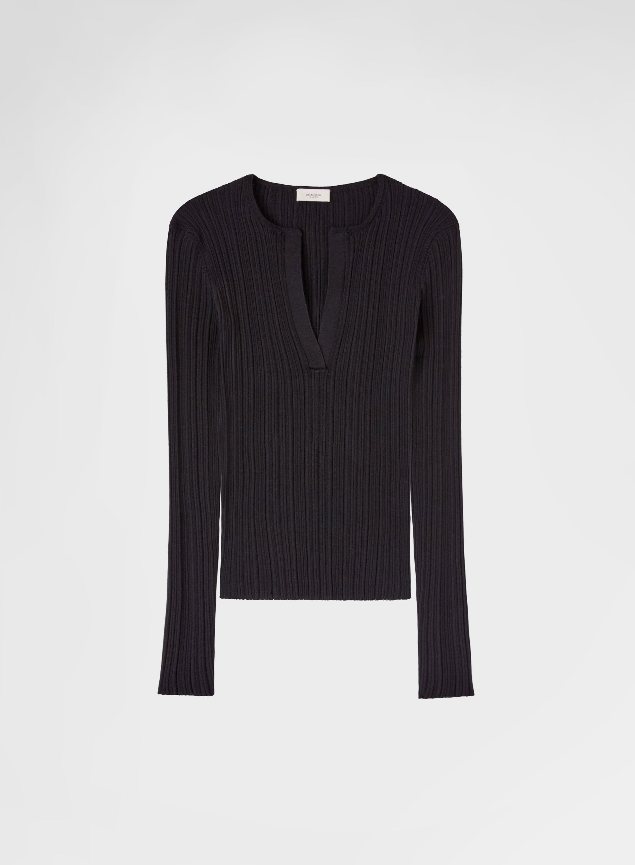 CASHMERE SILK MICRO PLISSÉ V NECK BLACK