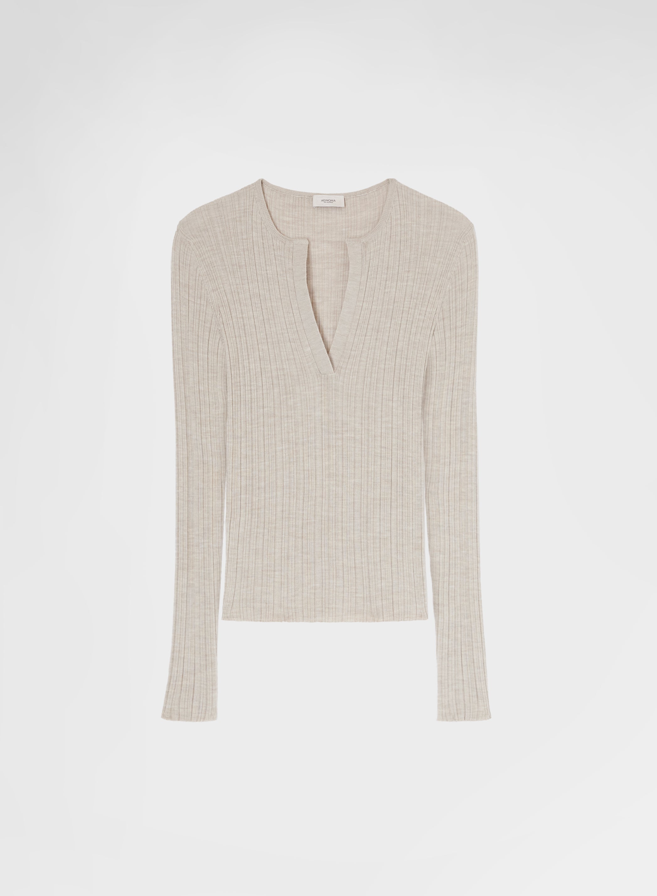 CASHMERE SILK MICRO PLISSÉ V NECK CHANTILLY