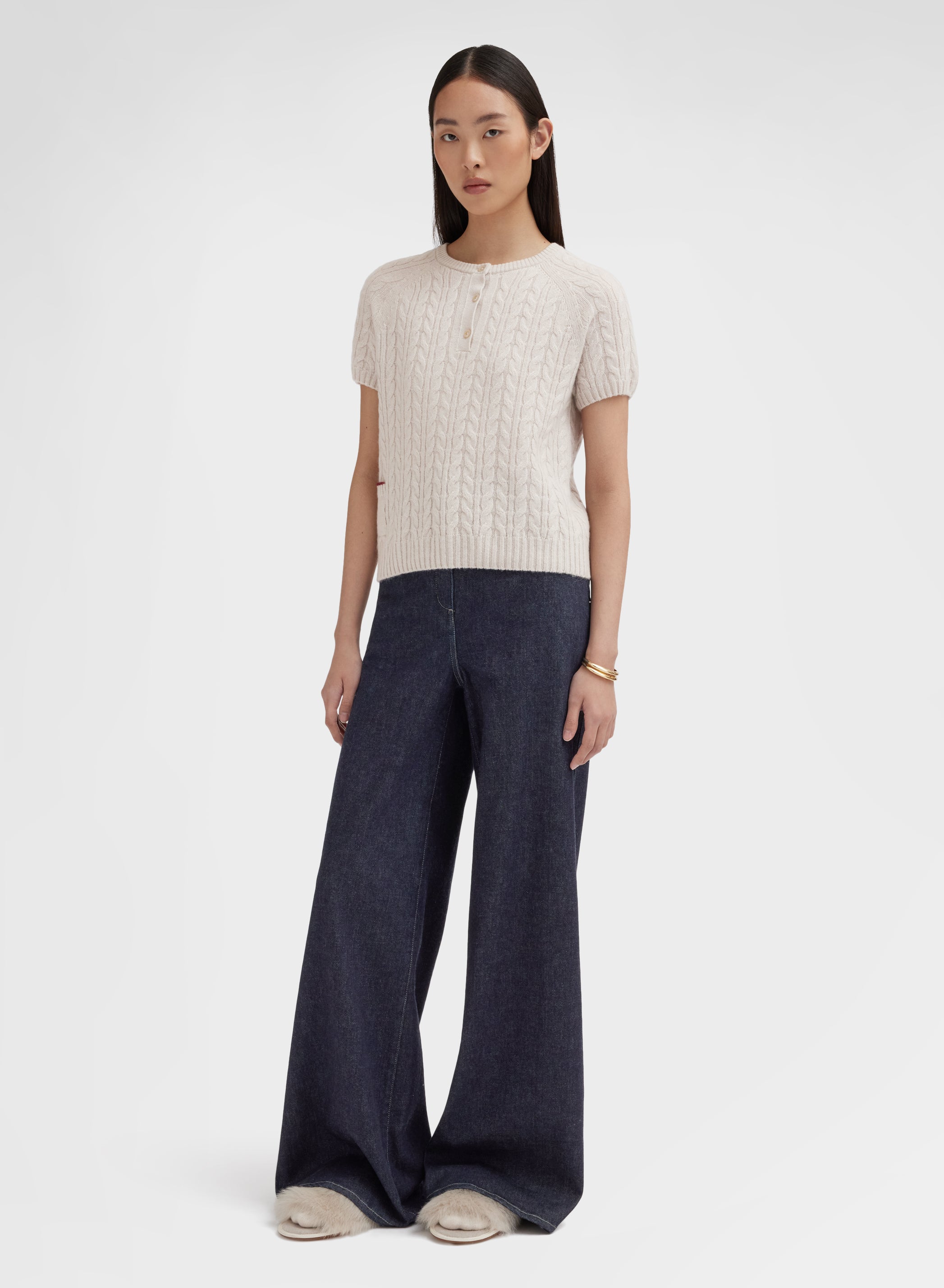 SHORT SLEEVE CREWNECK CASHMERE TRECCE MOON