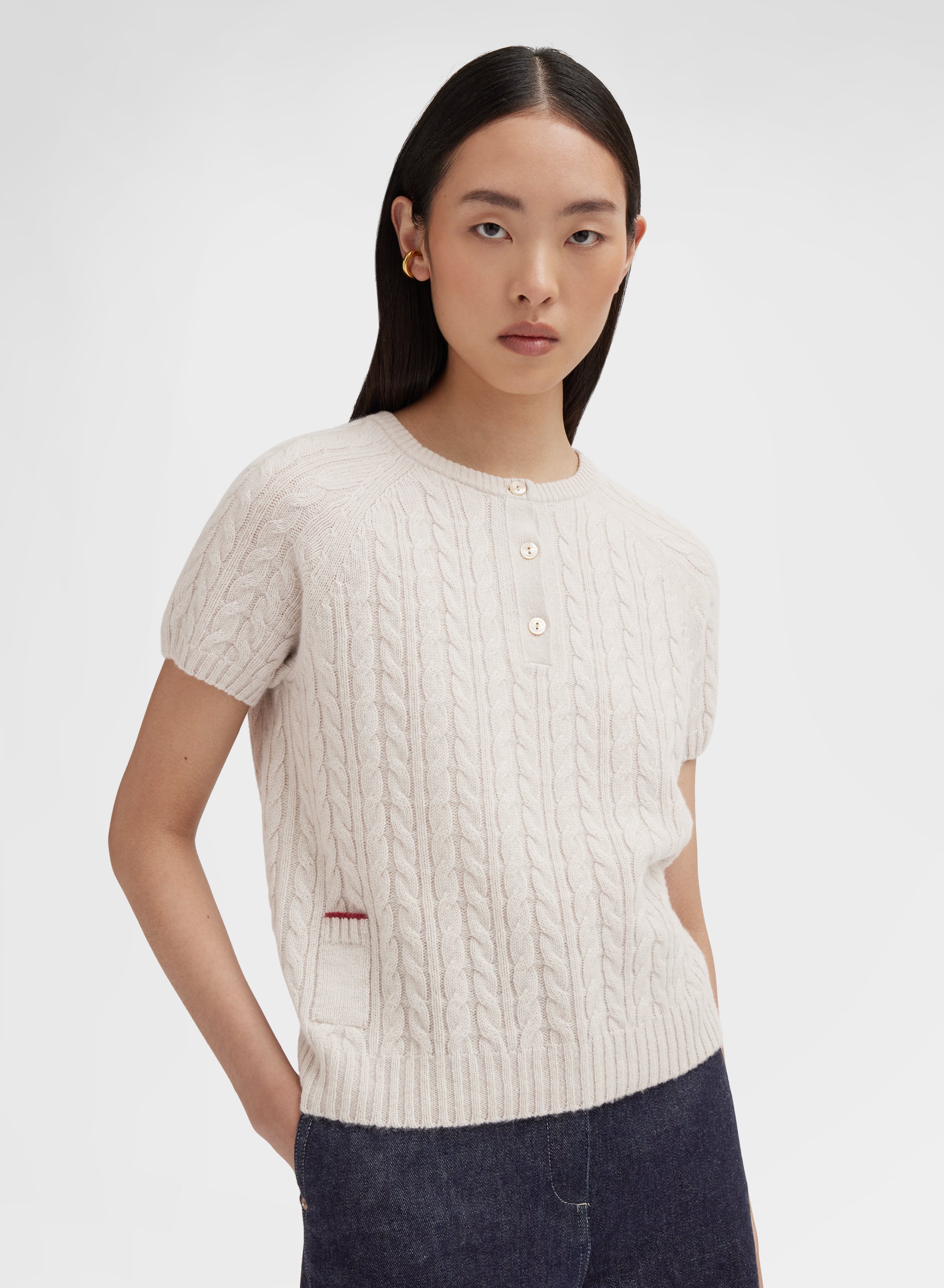 SHORT SLEEVE CREWNECK CASHMERE TRECCE MOON