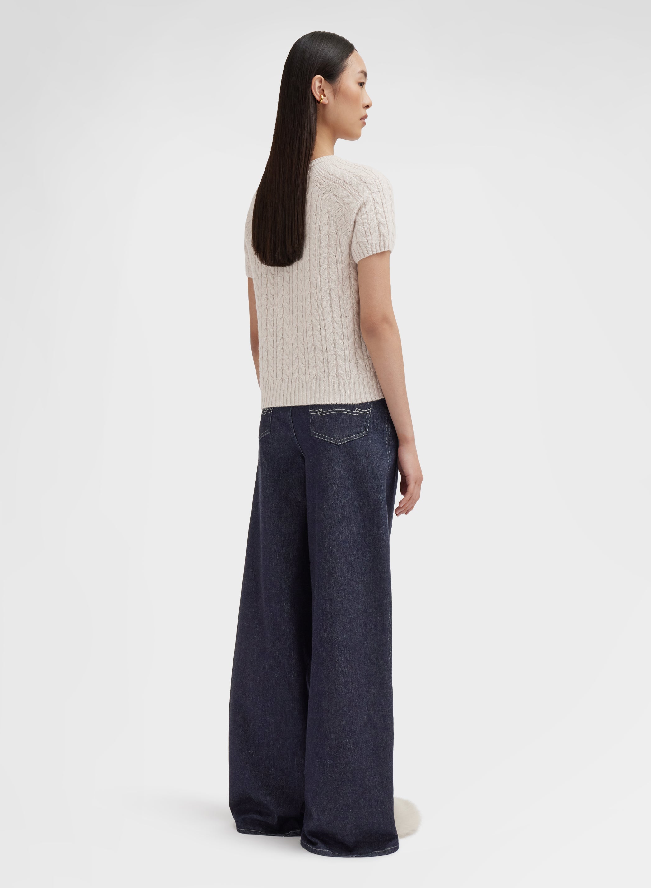 SHORT SLEEVE CREWNECK CASHMERE TRECCE MOON