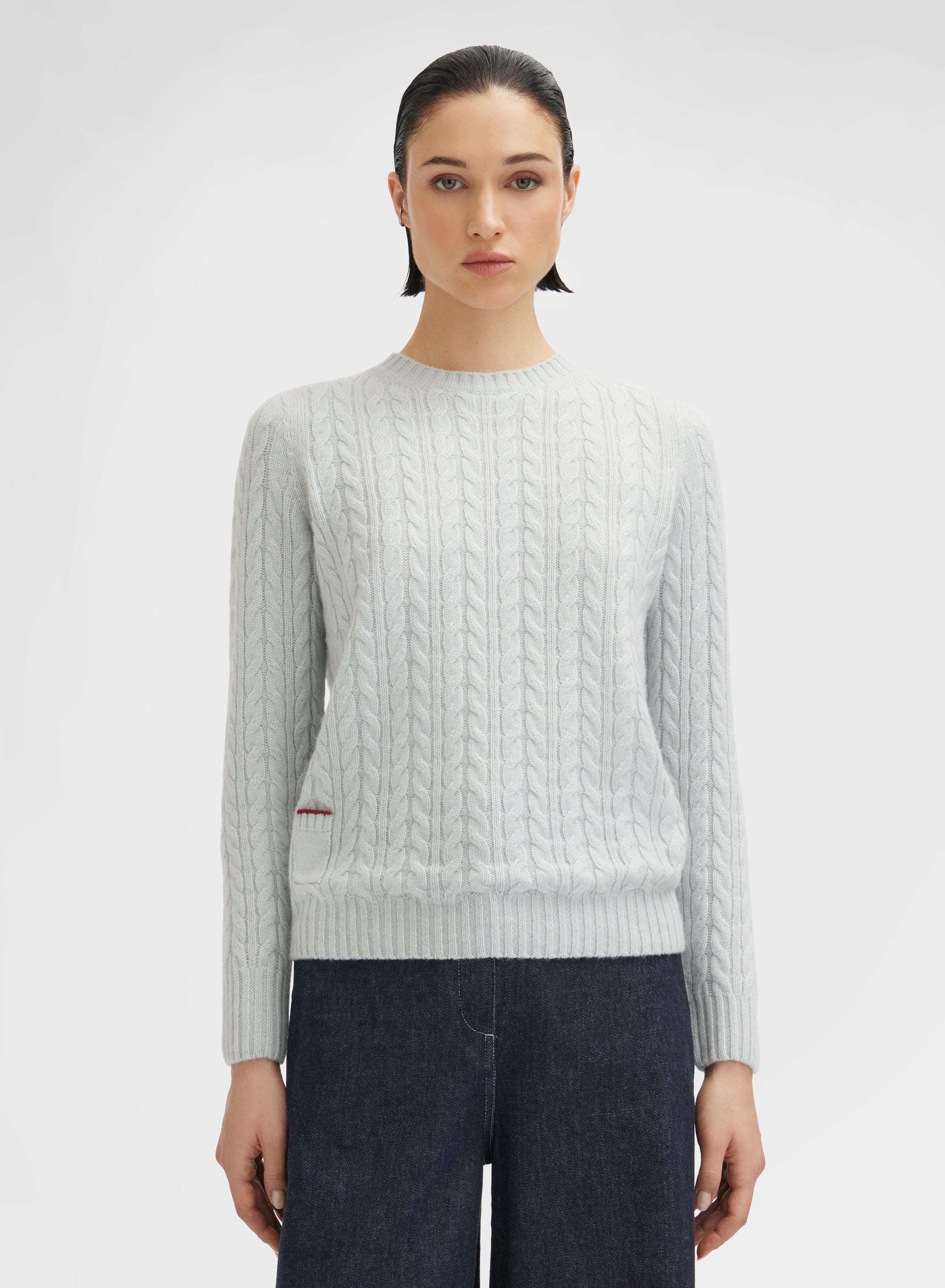 LONG SLEEVE CREWNECK CASHMERE PLAIT AQUAMARINE
