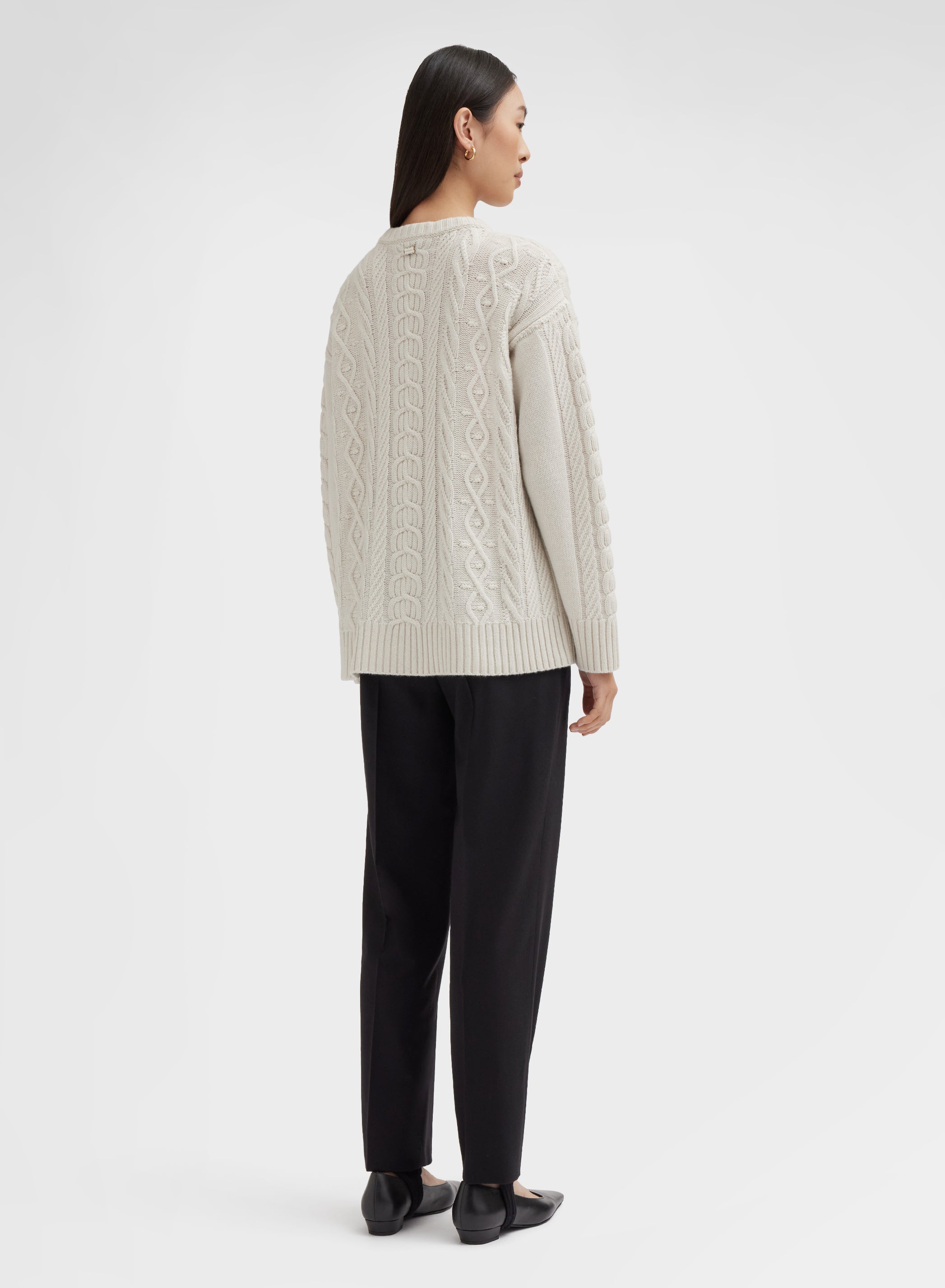 CREWNECK LONG SLEEVE CASHMERE PLAITS WHITE