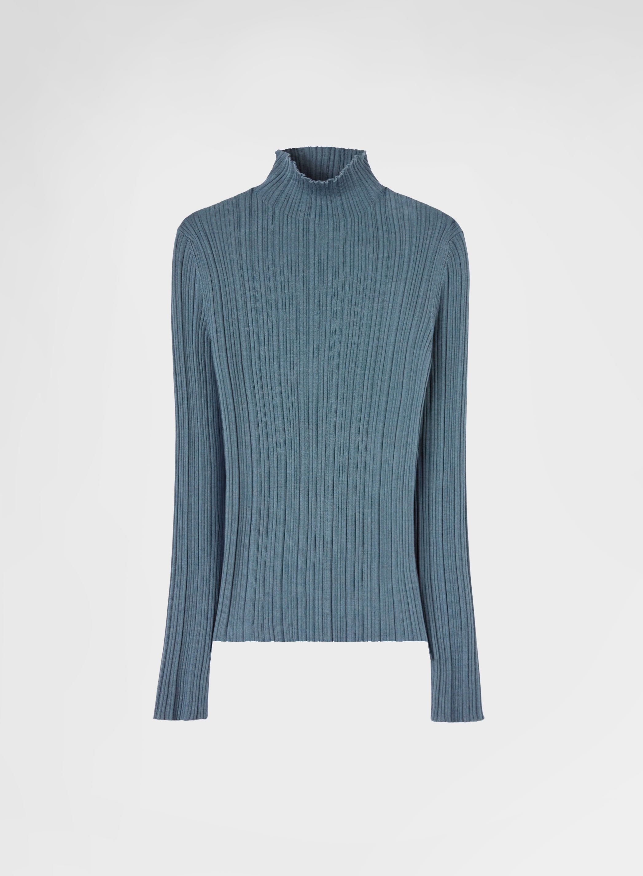 CASHMERE SILK MICRO PLISSÉ MOCK NECK PETROL
