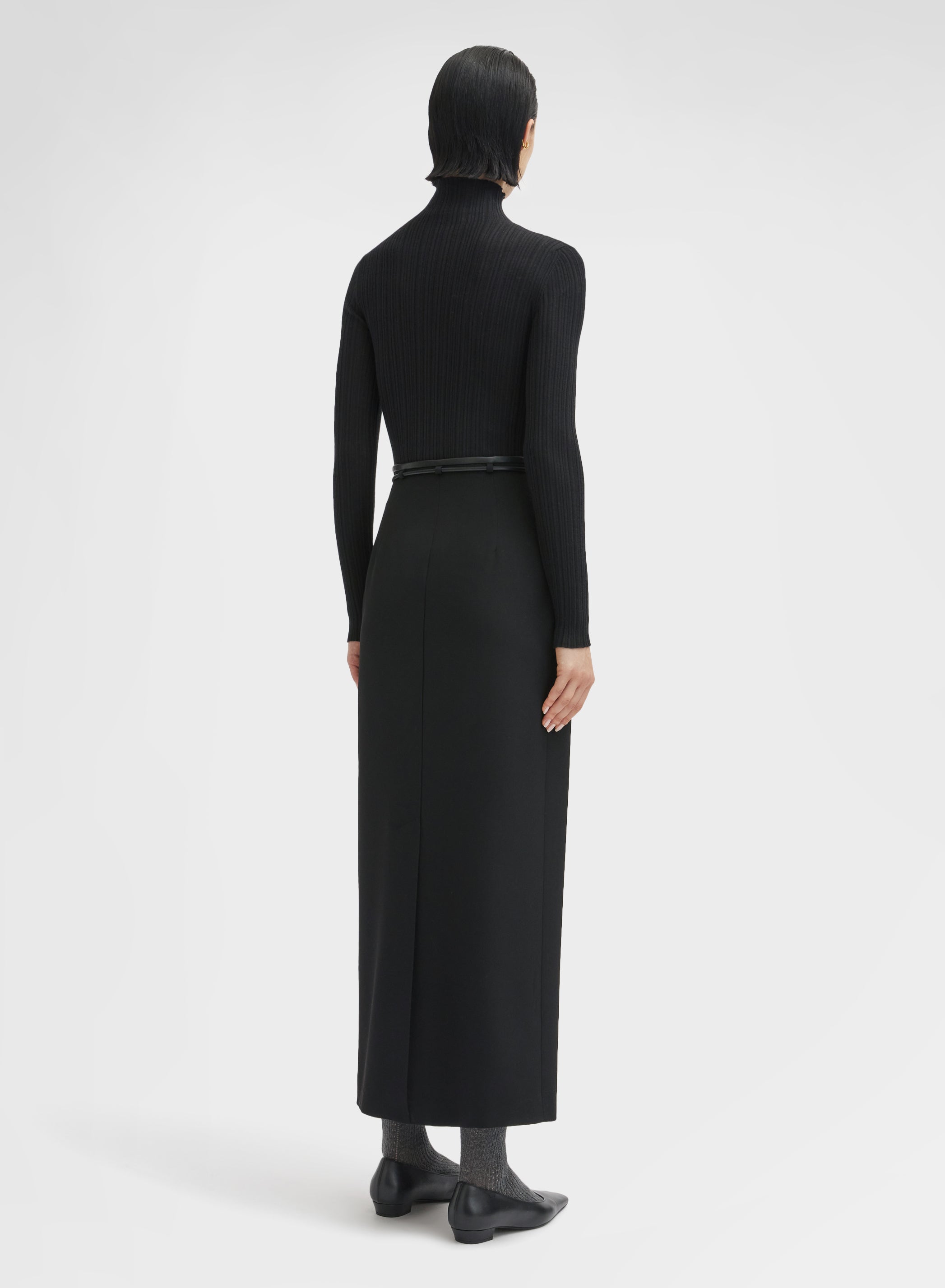 CASHMERE SILK MICRO PLISSÉ MOCK NECK BLACK