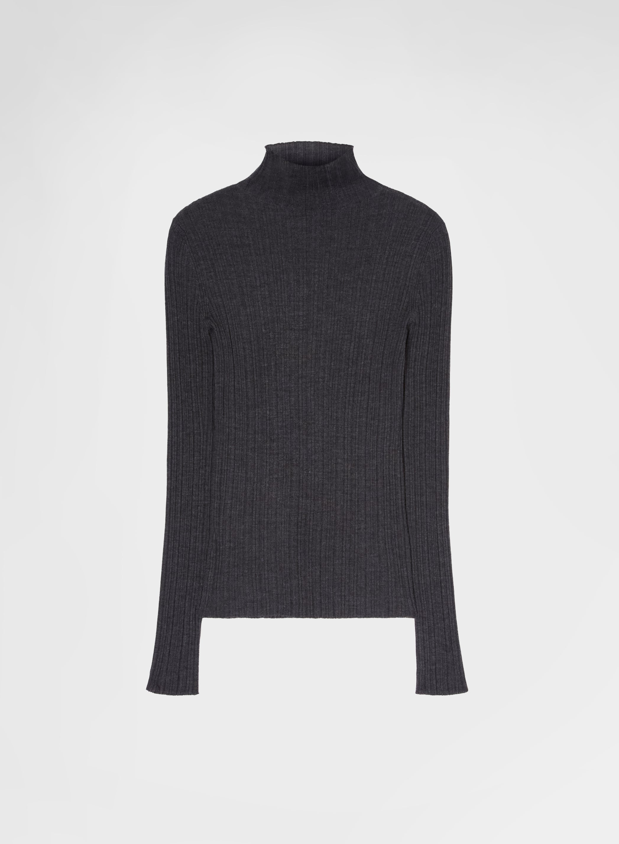 CASHMERE SILK MICRO PLISSÉ MOCK NECK CHARCOAL