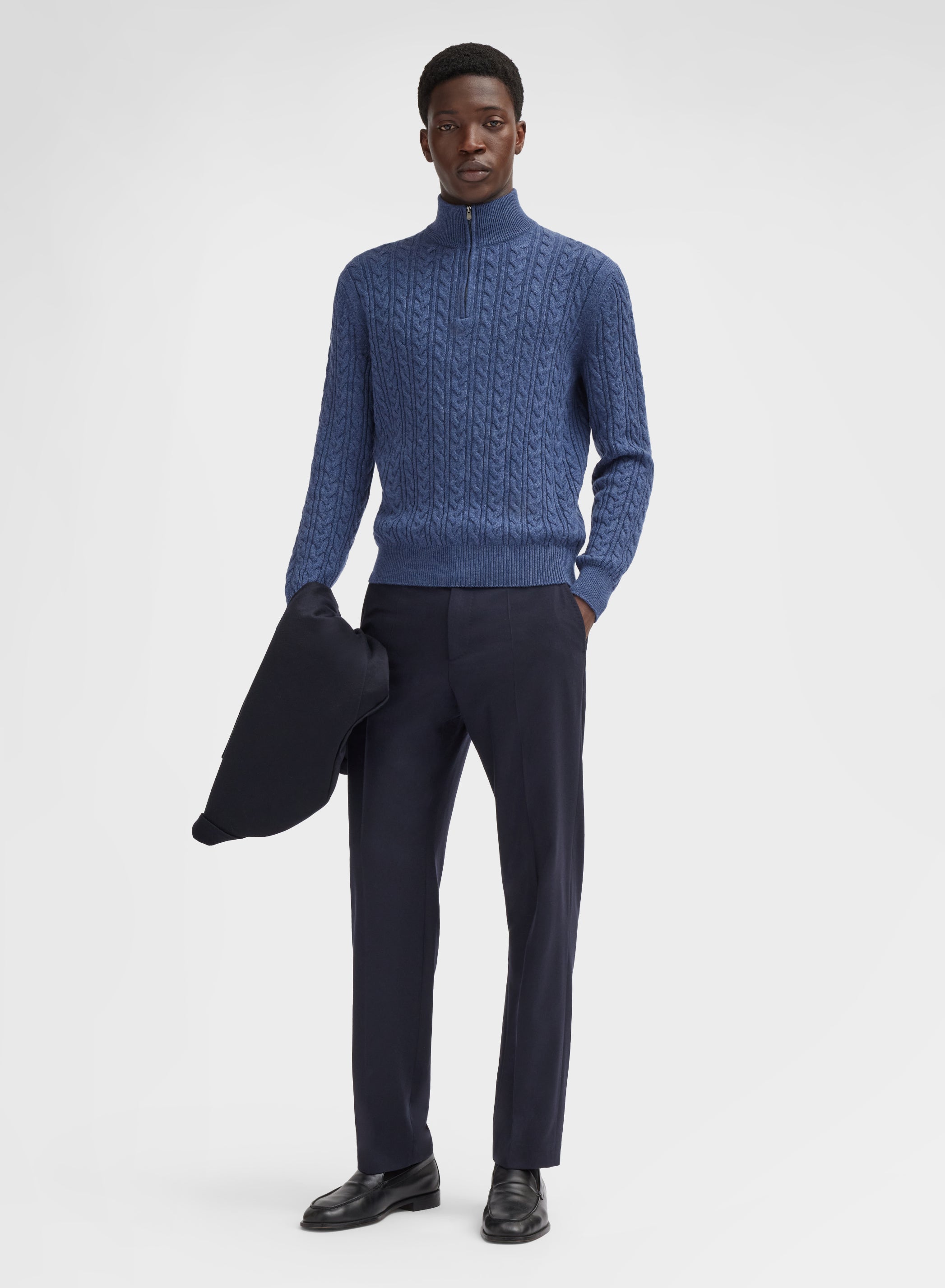 LONG SLEEVE TURTLE NECK CASHMERE TRECCIA NAVY