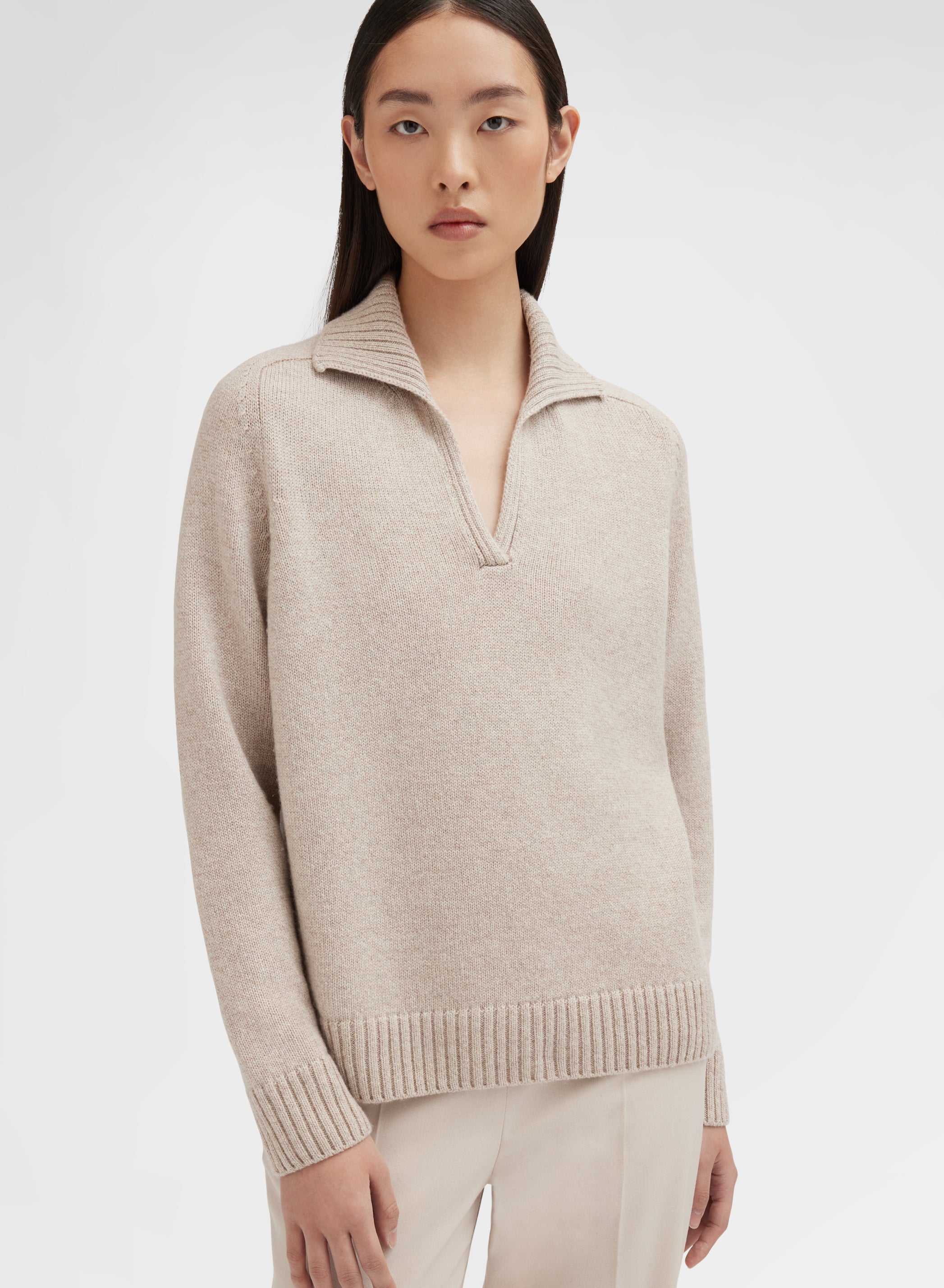 LONG SLEEVE POLO CASHMERE RASATO ALBINO