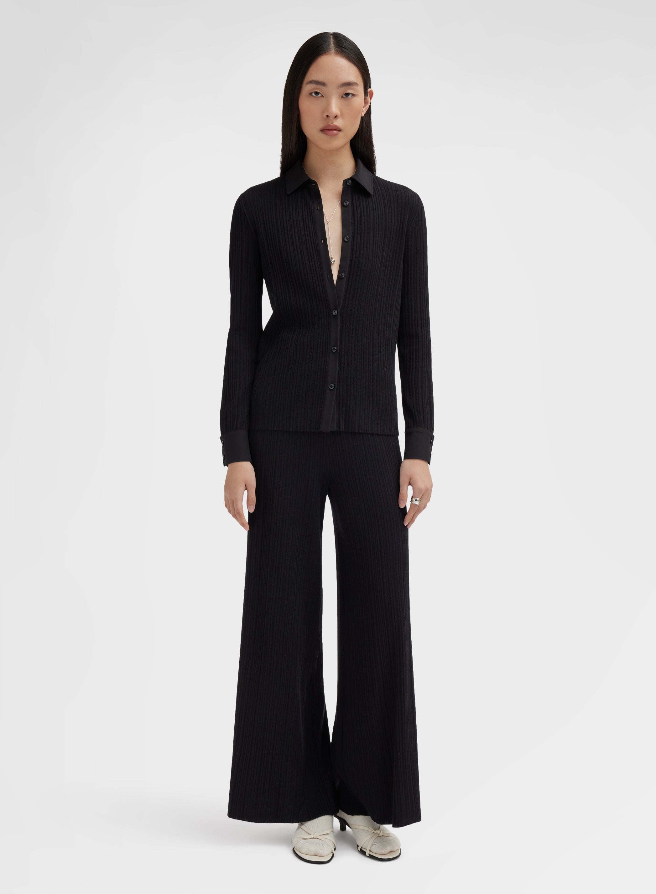CASHMERE SILK MICRO PLISSÉ PANTS BLACK