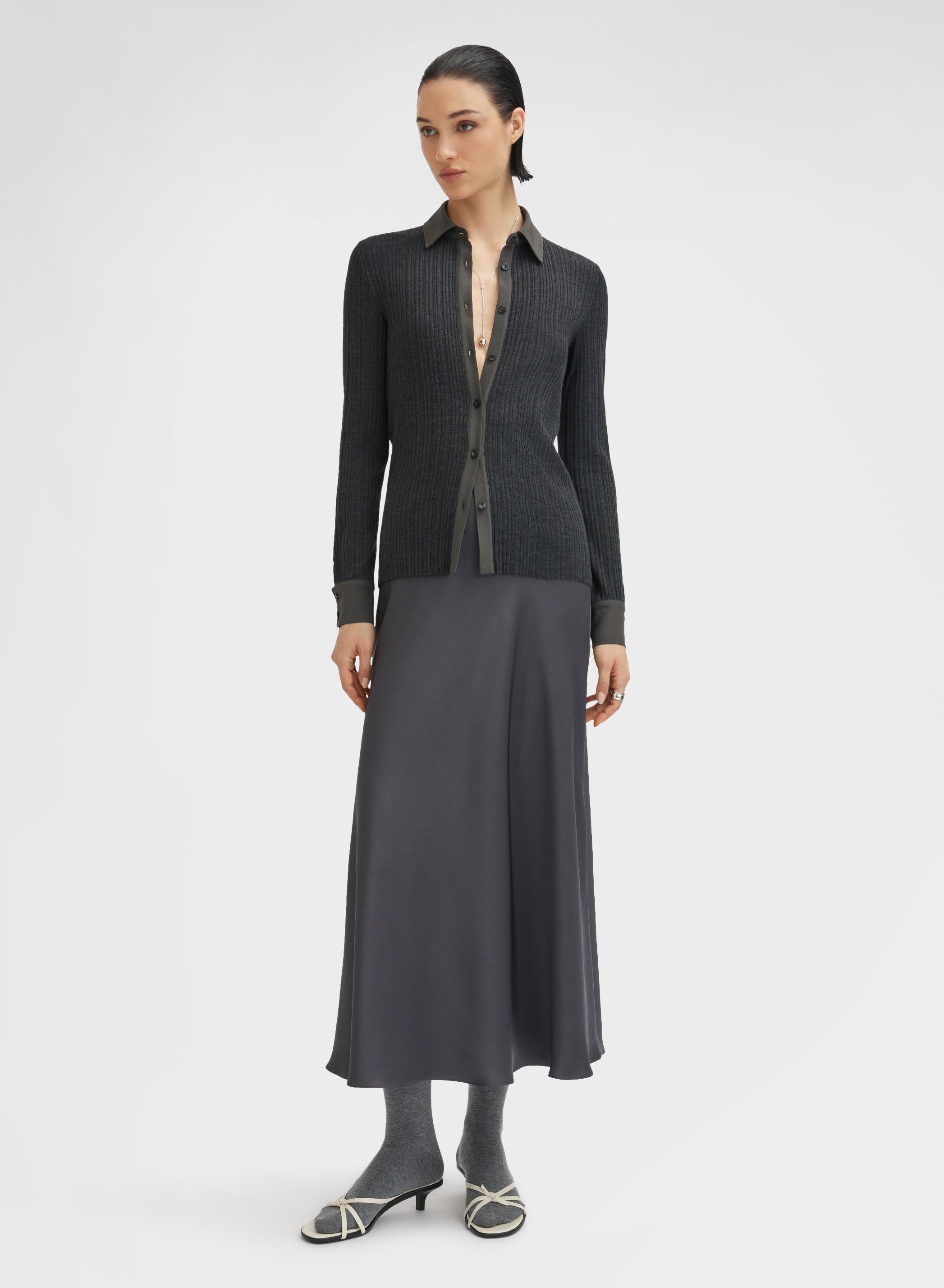 LONG SLEEVE SHIRT MICRO PLISSE CHARCOAL