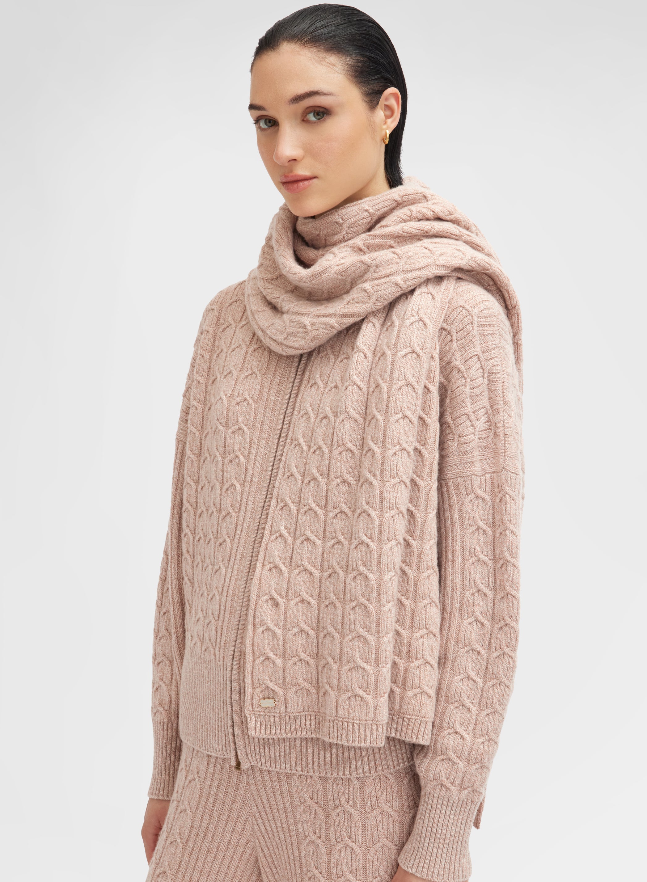 CASHMERE PLAITS SCARF ROSE