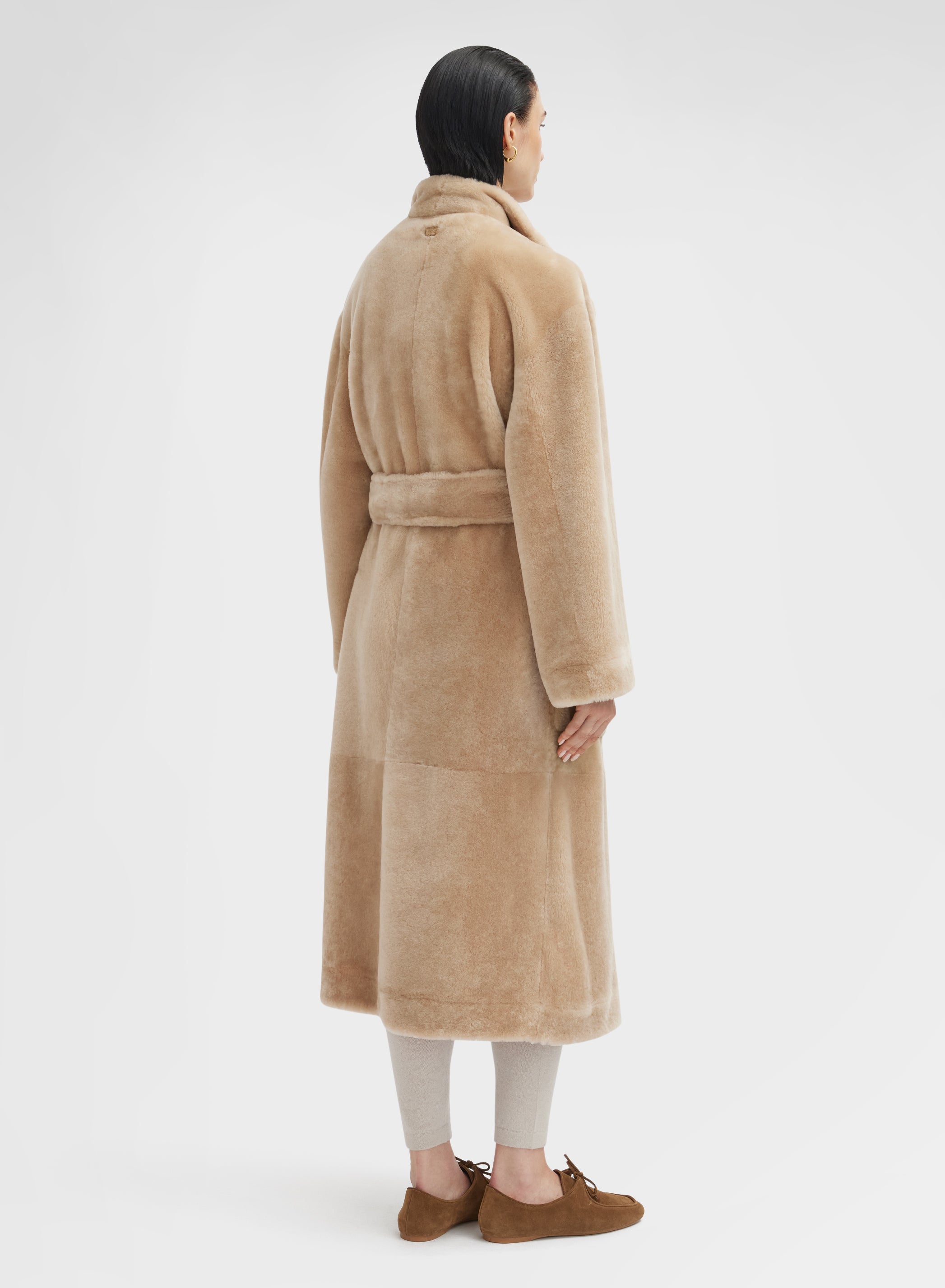 LONG COAT VELVET SHEARLING DARK CAMEL