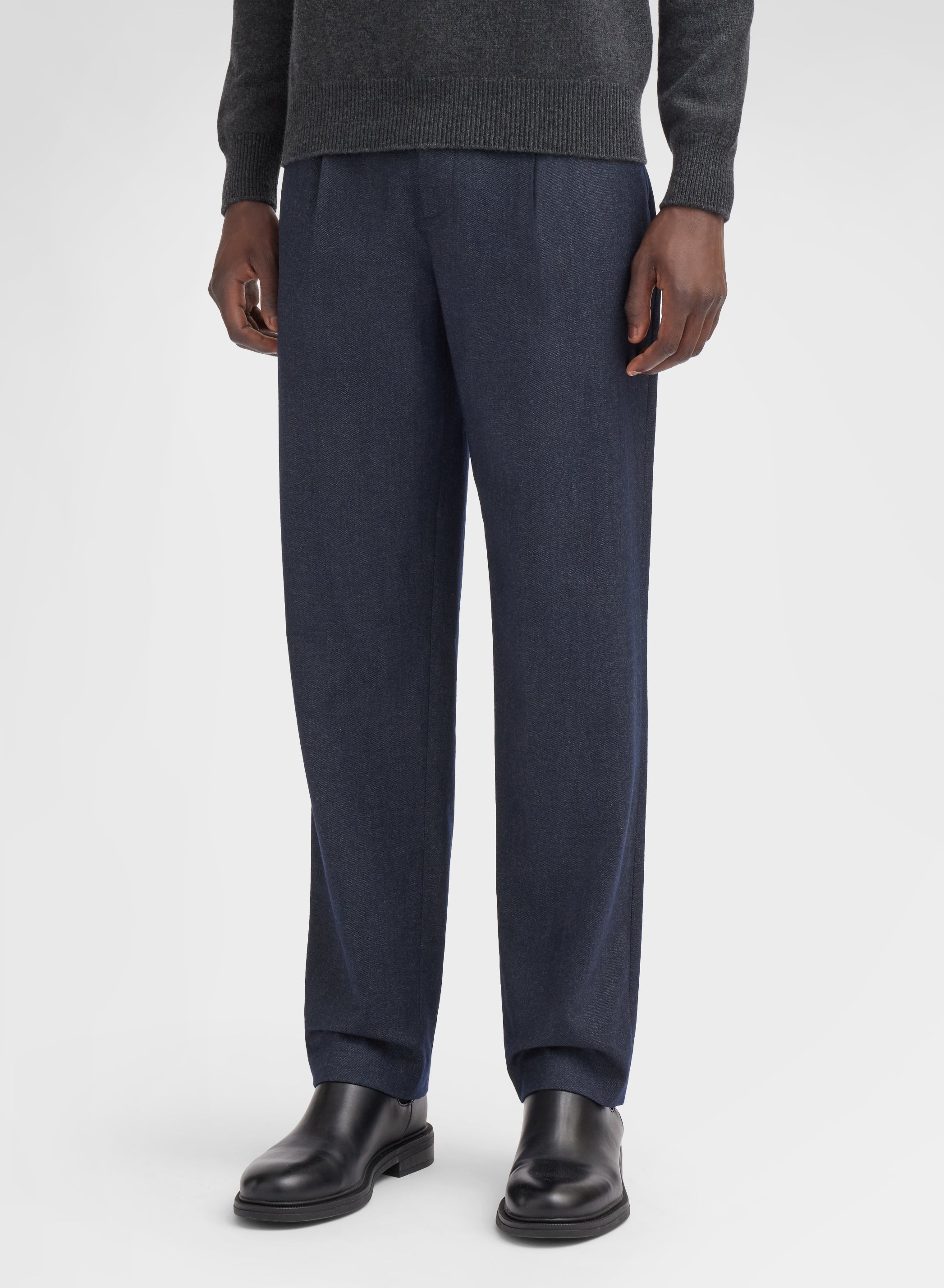 WOOL COTTON PANTS NAVY