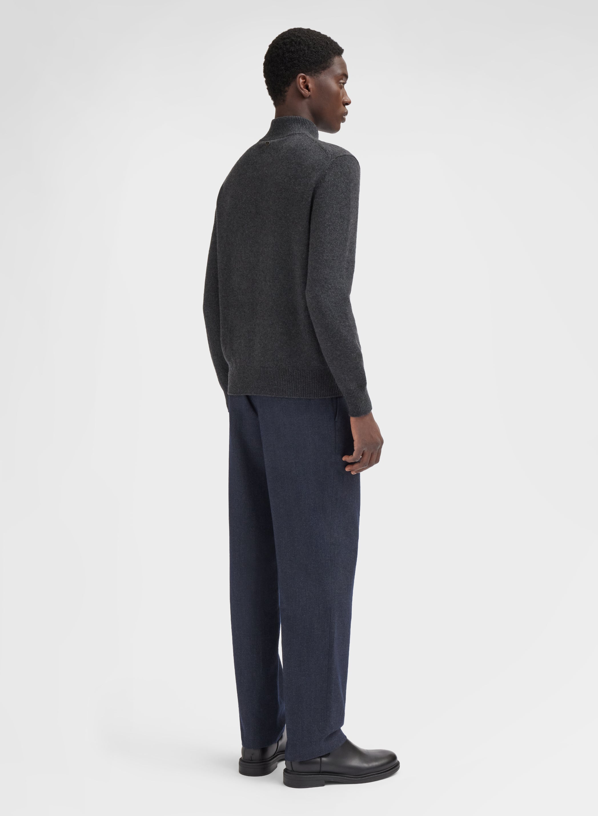 WOOL COTTON PANTS NAVY