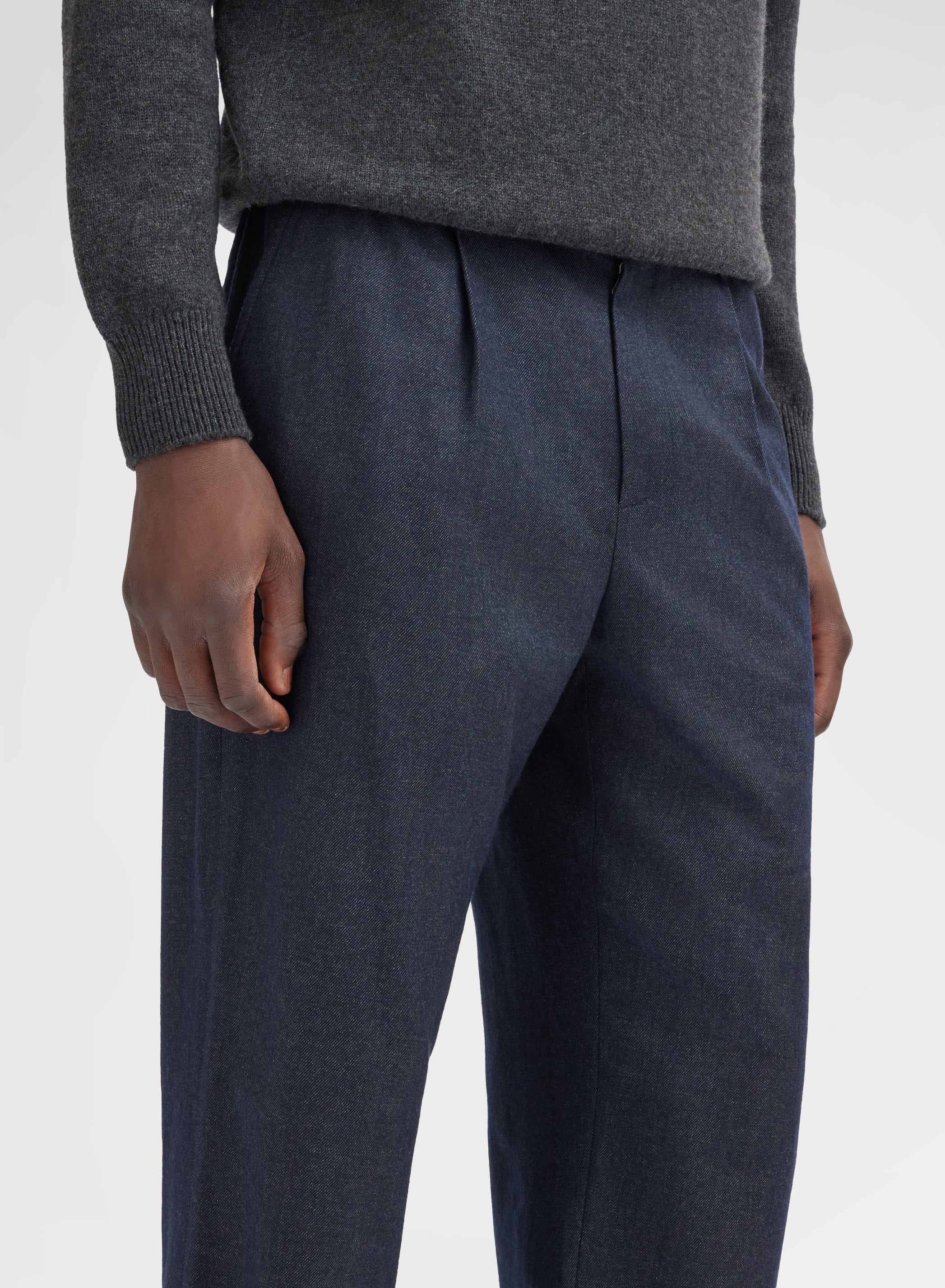 WOOL COTTON PANTS NAVY