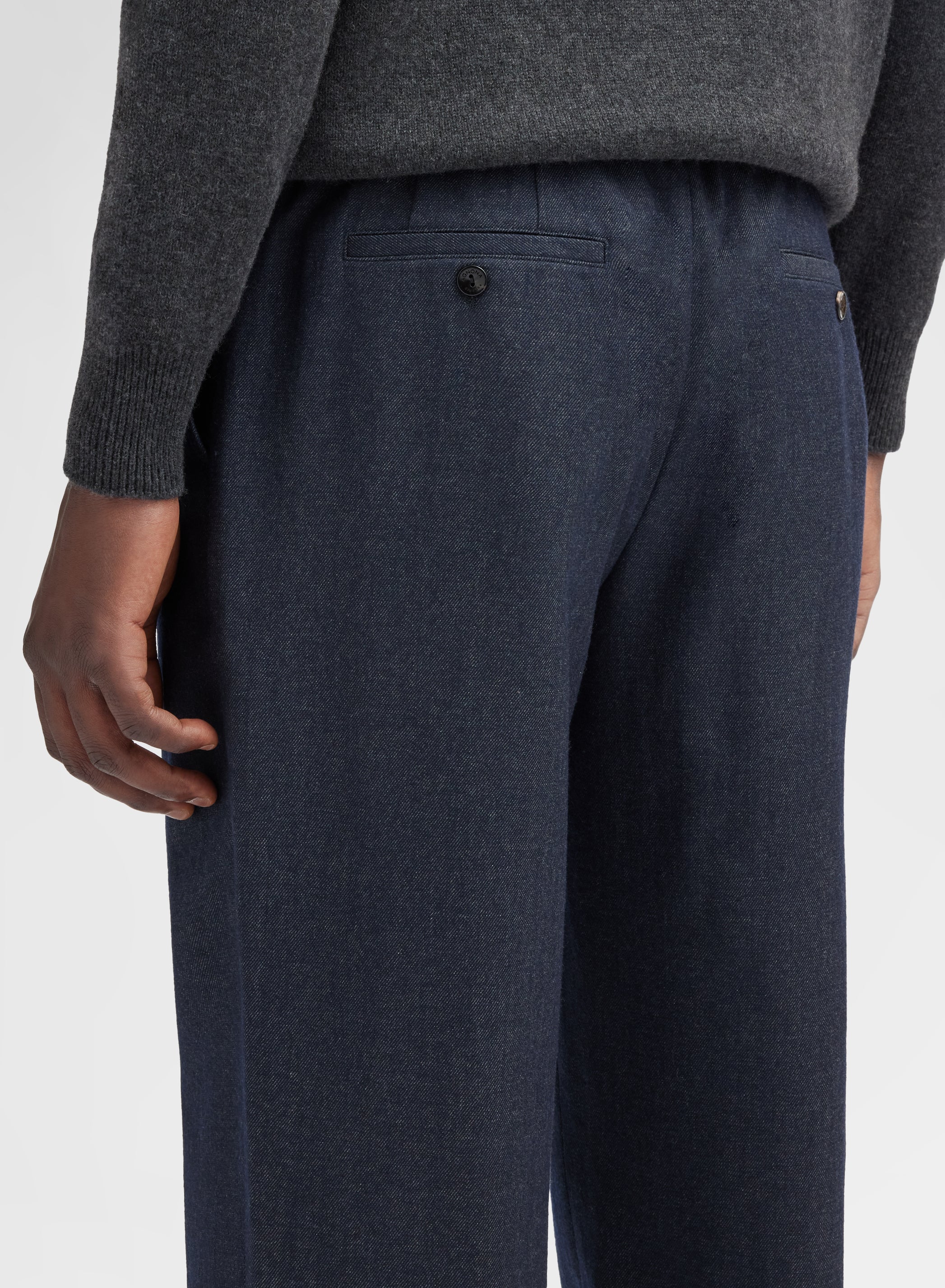 WOOL COTTON PANTS NAVY