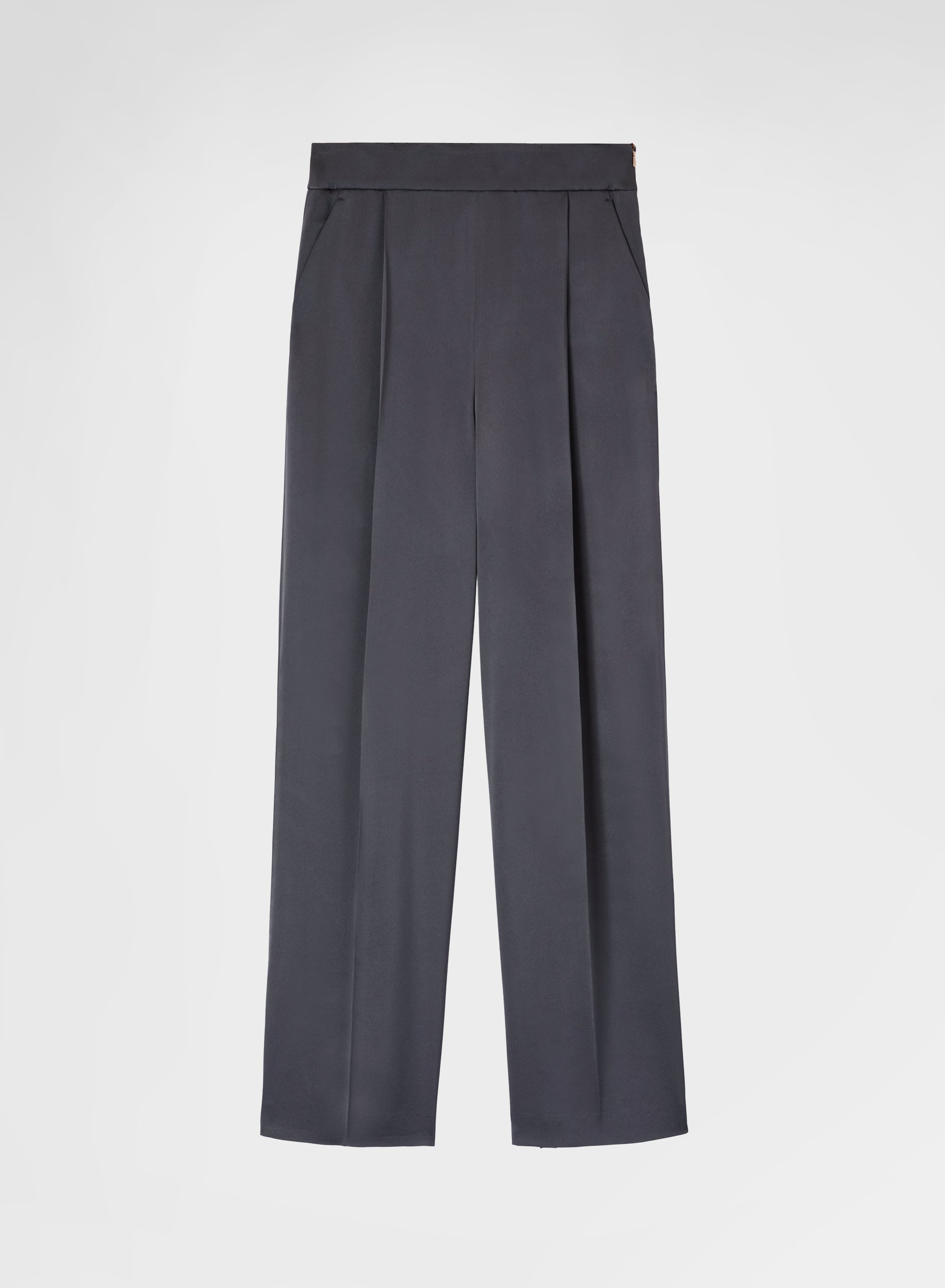 Silk Viscose Blend Pants Dark Grey Wide-Leg
