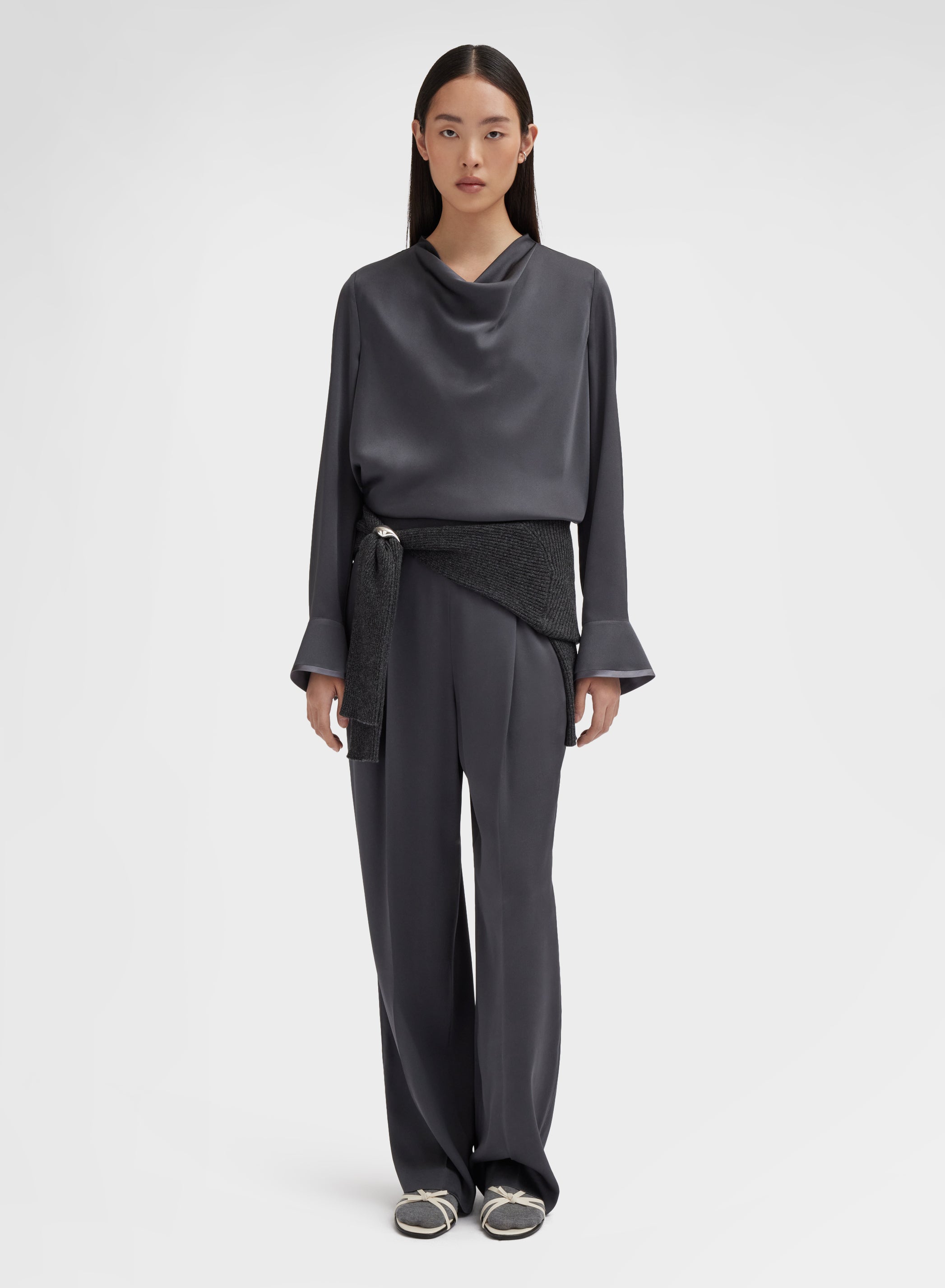 SILK BLEND SATIN PANTS CHARCOAL