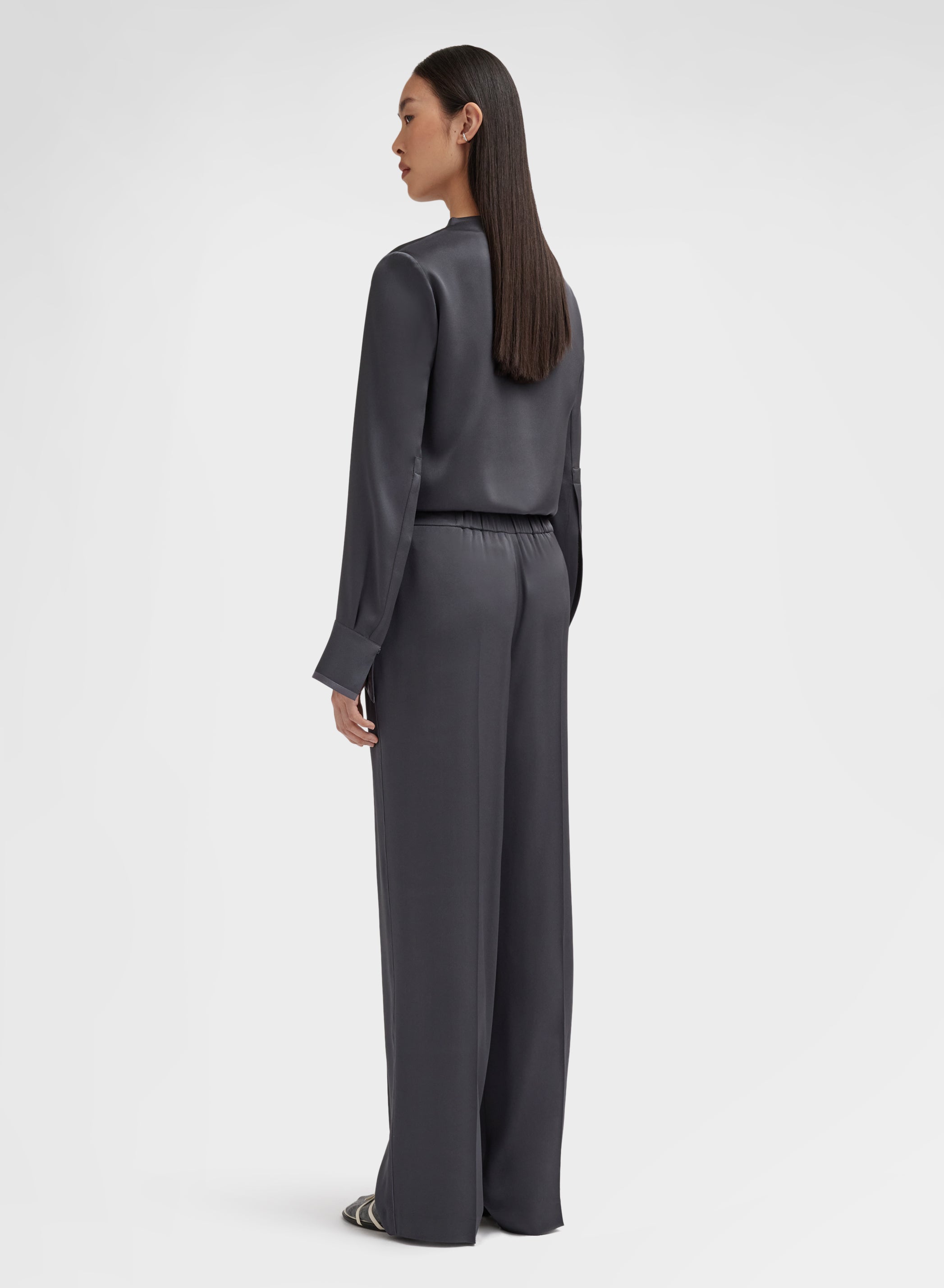 SILK BLEND SATIN PANTS CHARCOAL