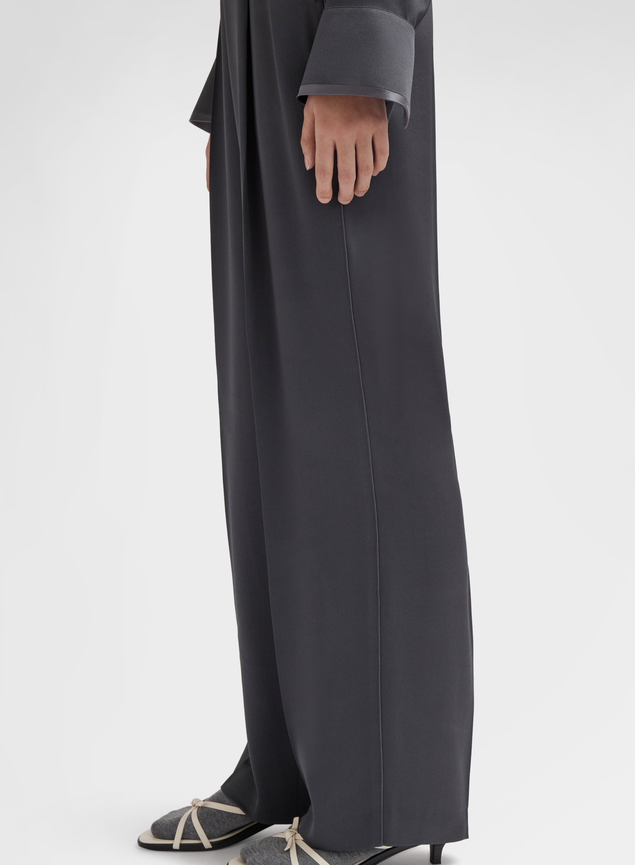 SILK BLEND SATIN PANTS CHARCOAL