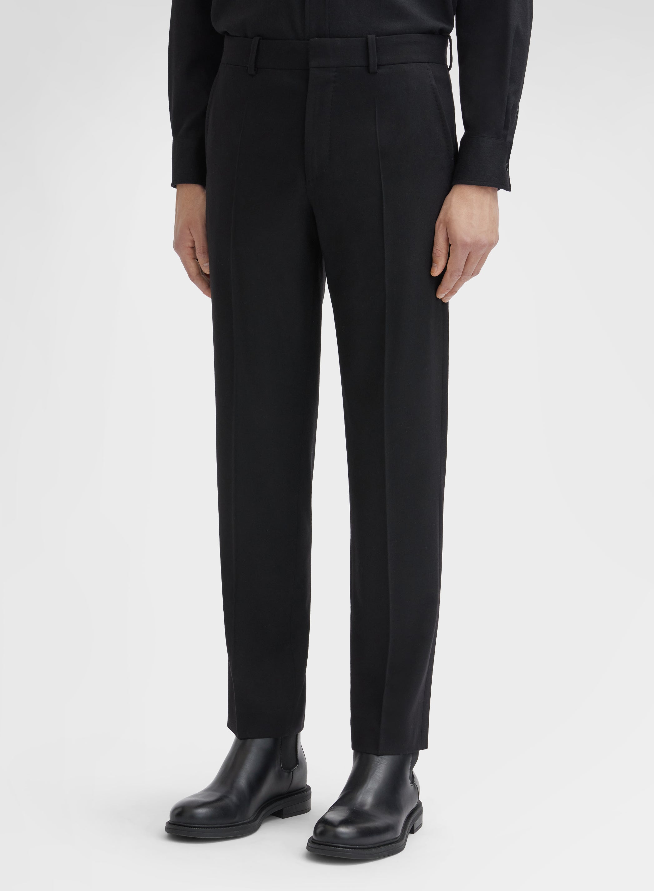 WOOL CASHMERE STRETCH FLANNEL PANTS BLACK