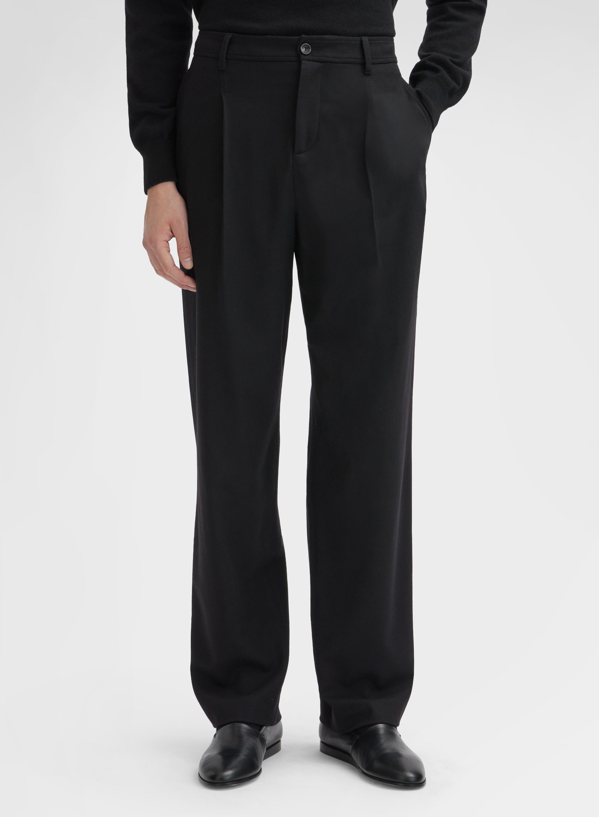 MEN WOOL CASHMERE STRETCH FLANNEL PANTS BLACK