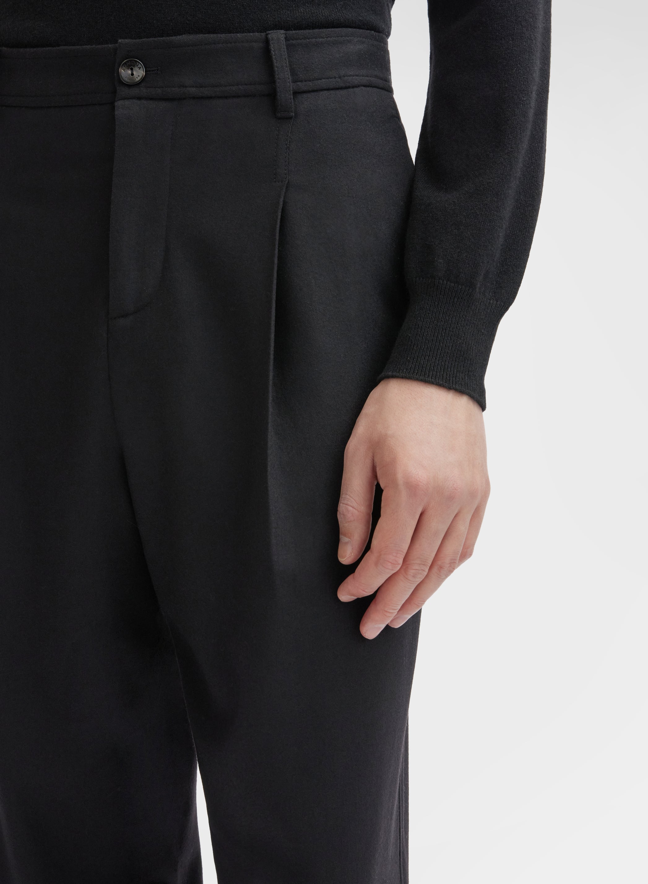 MEN WOOL CASHMERE STRETCH FLANNEL PANTS BLACK