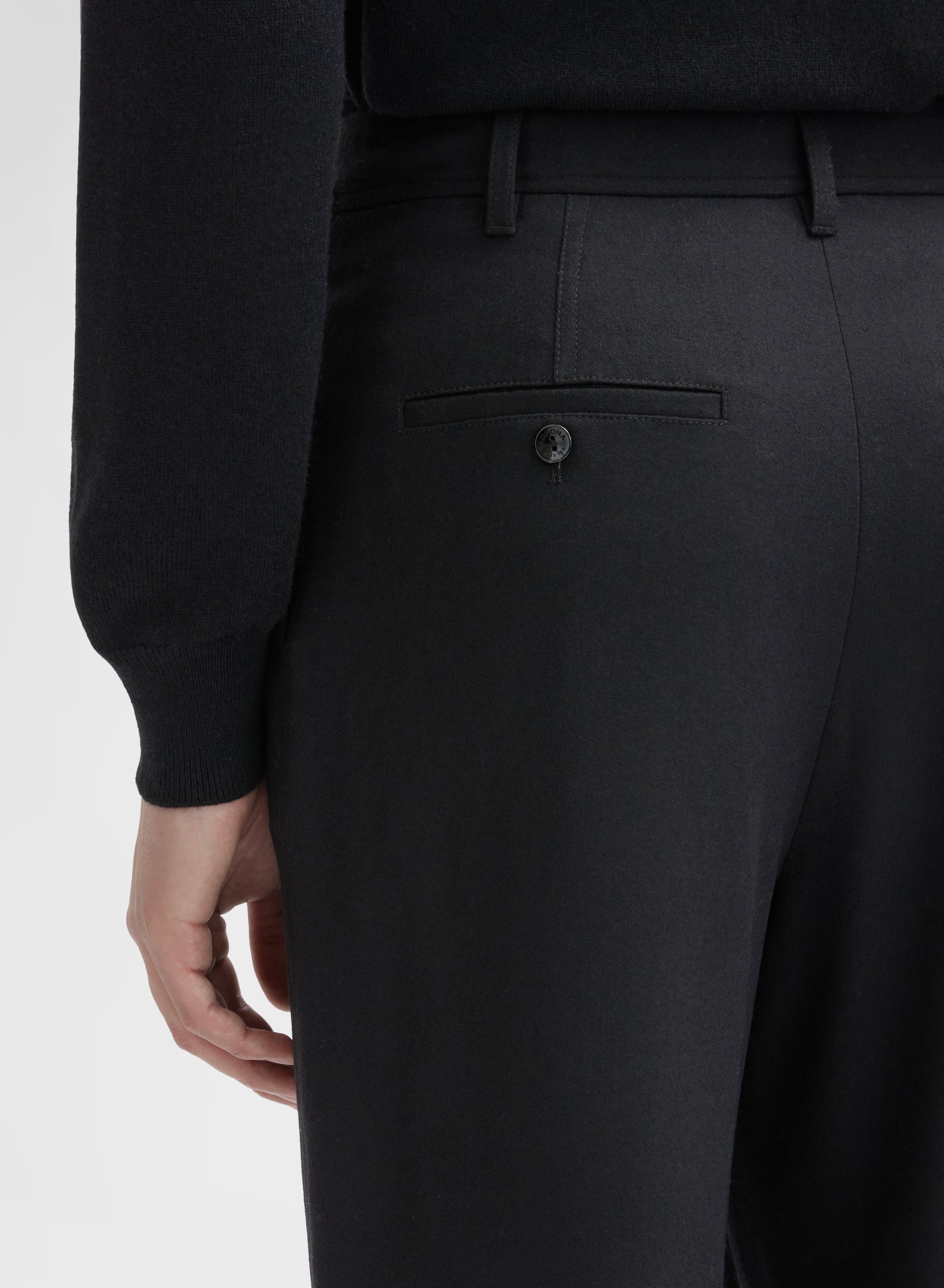 MEN WOOL CASHMERE STRETCH FLANNEL PANTS BLACK
