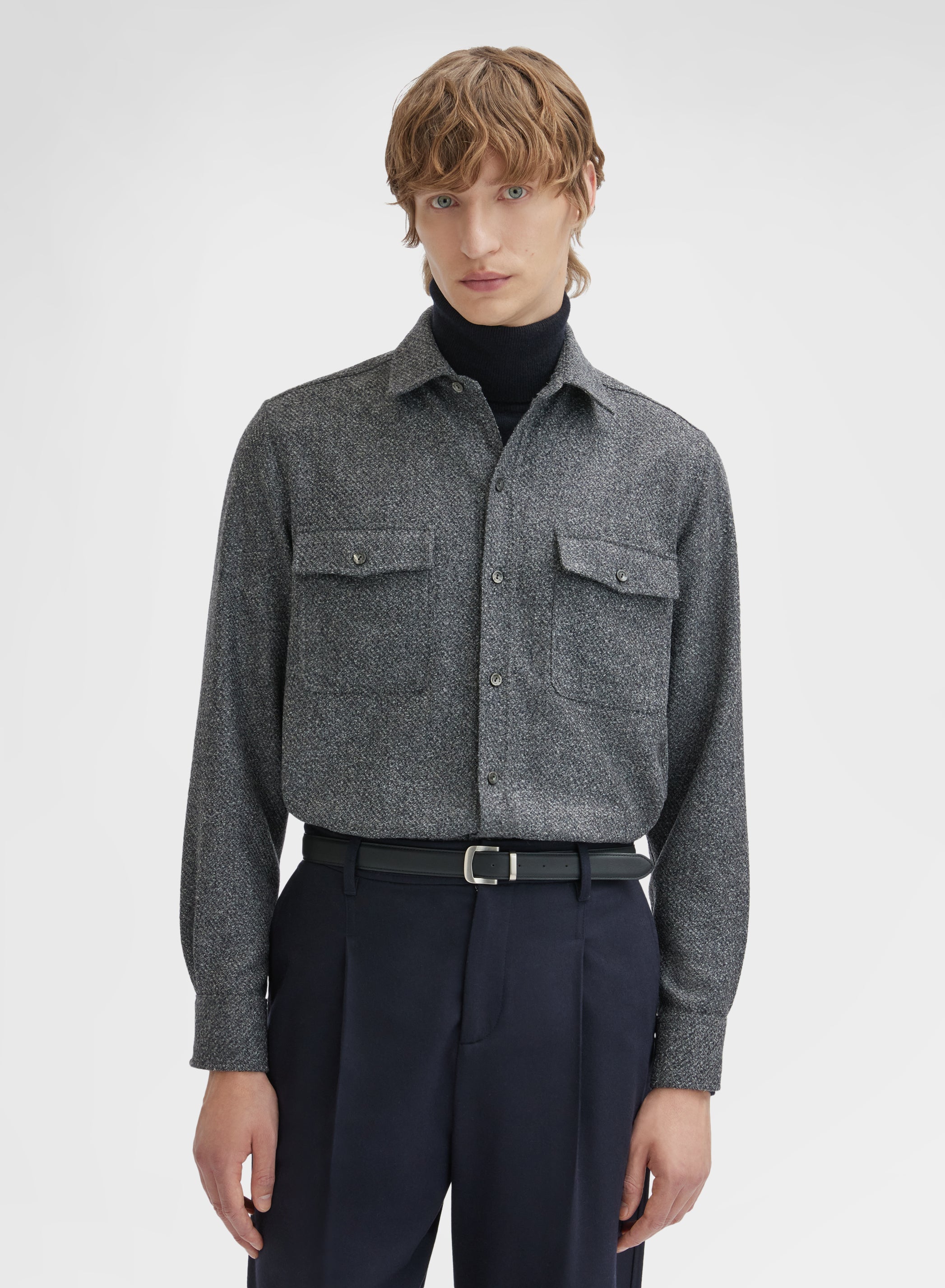 WOOL CASHMERE BOUCLE SHIRT CHARCOAL