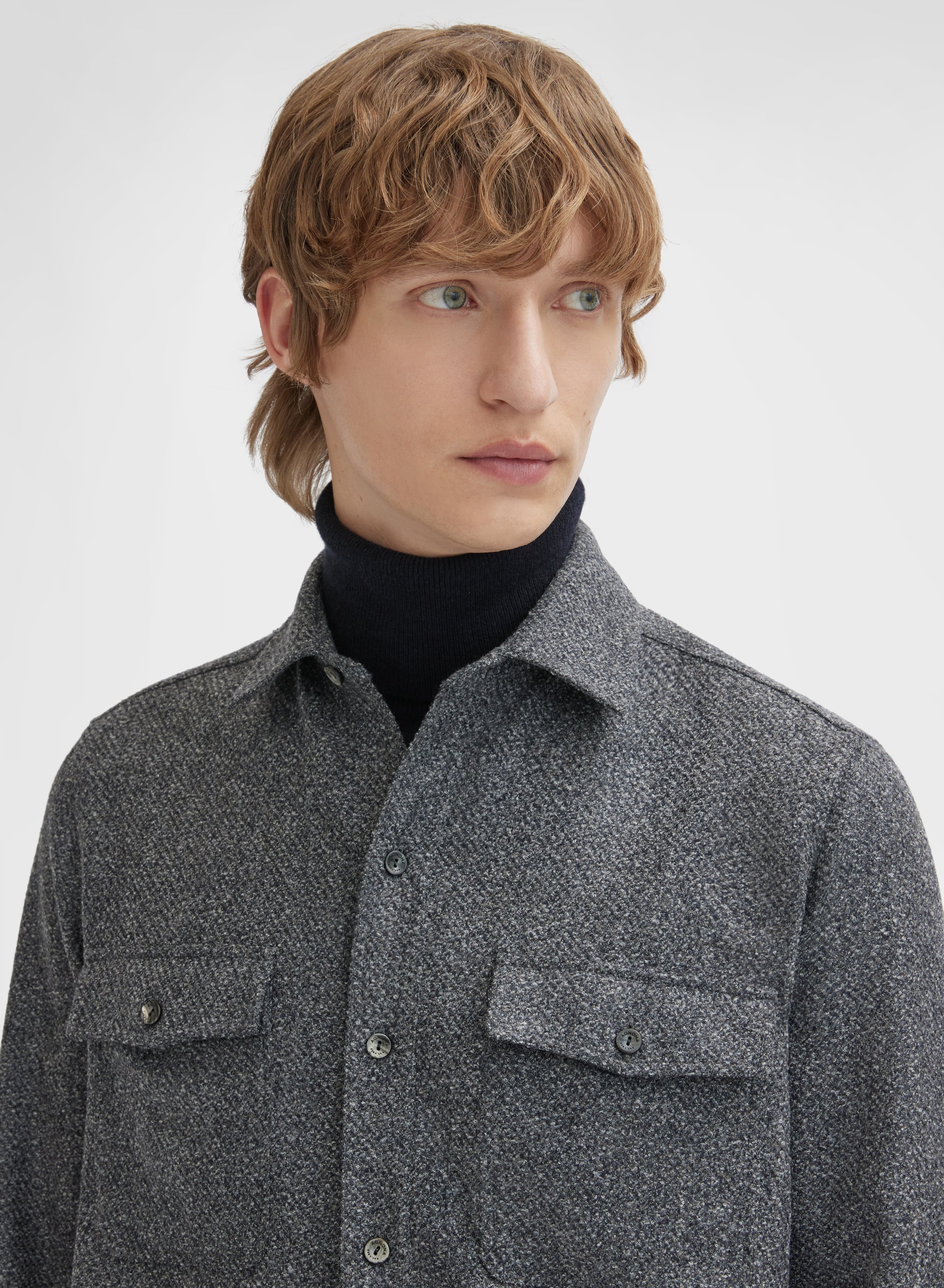 WOOL CASHMERE BOUCLE SHIRT CHARCOAL