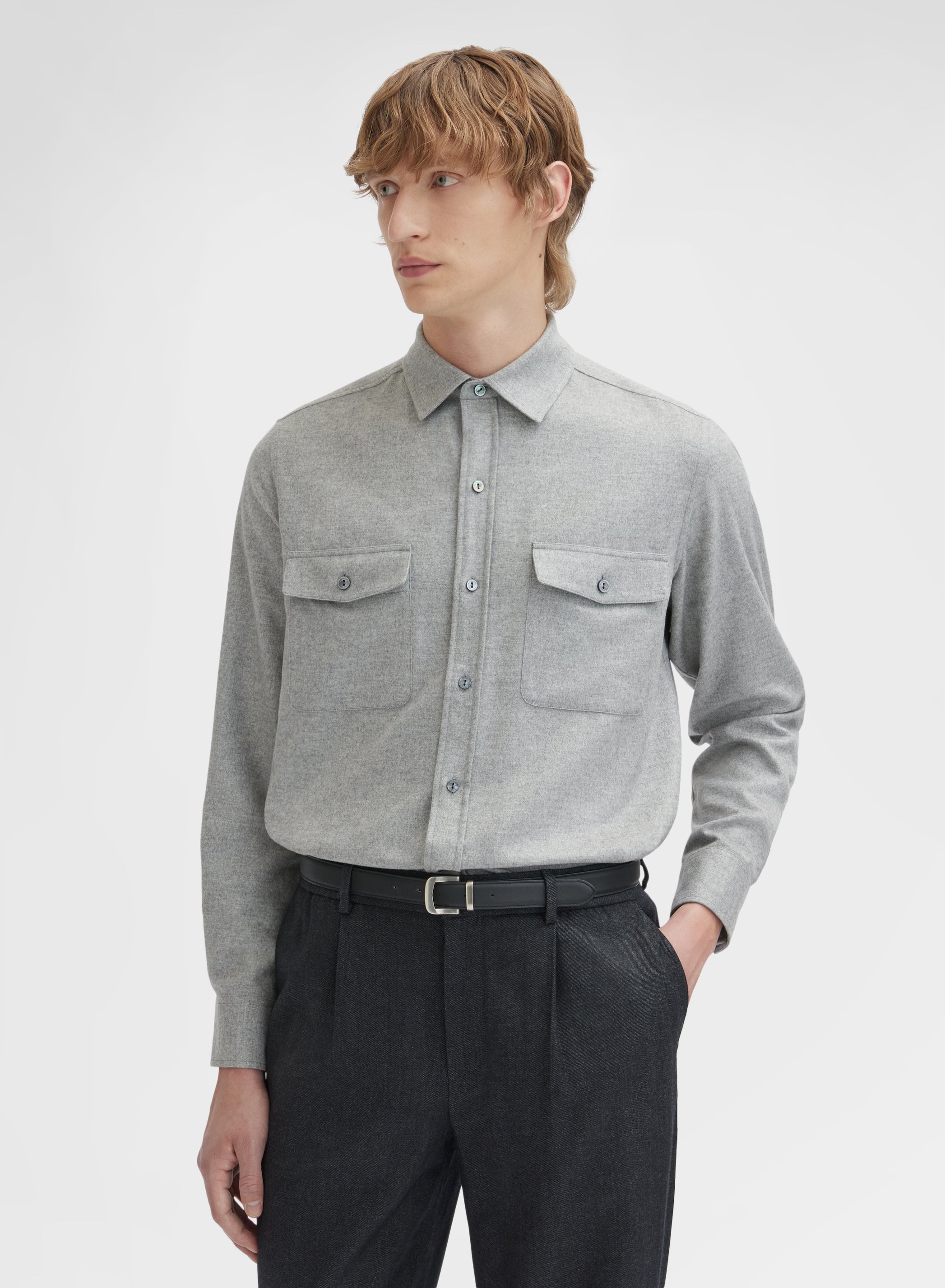 CASHMERE SILK DRAP SHIRT GRANITE