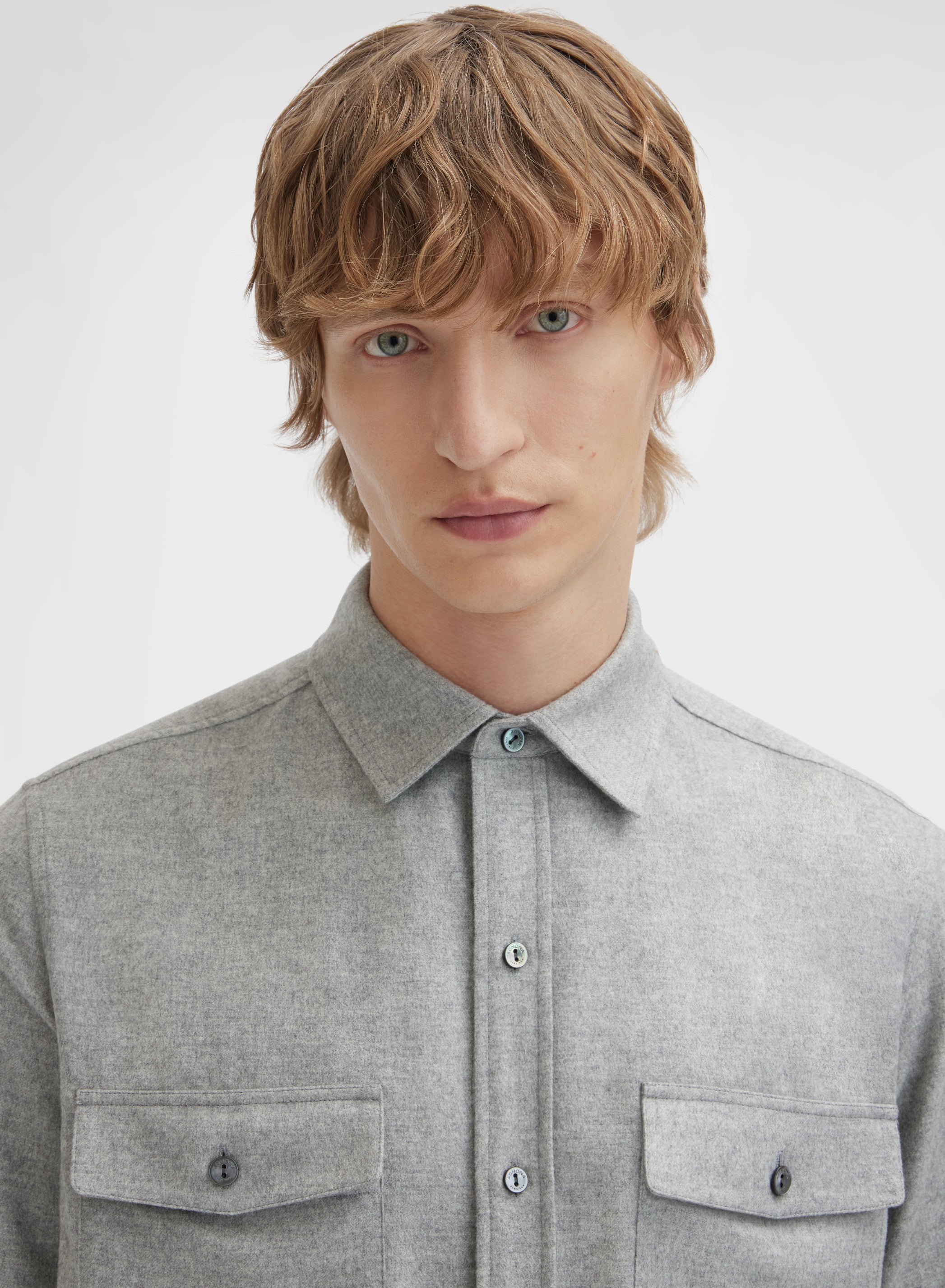 CASHMERE SILK DRAP SHIRT GRANITE