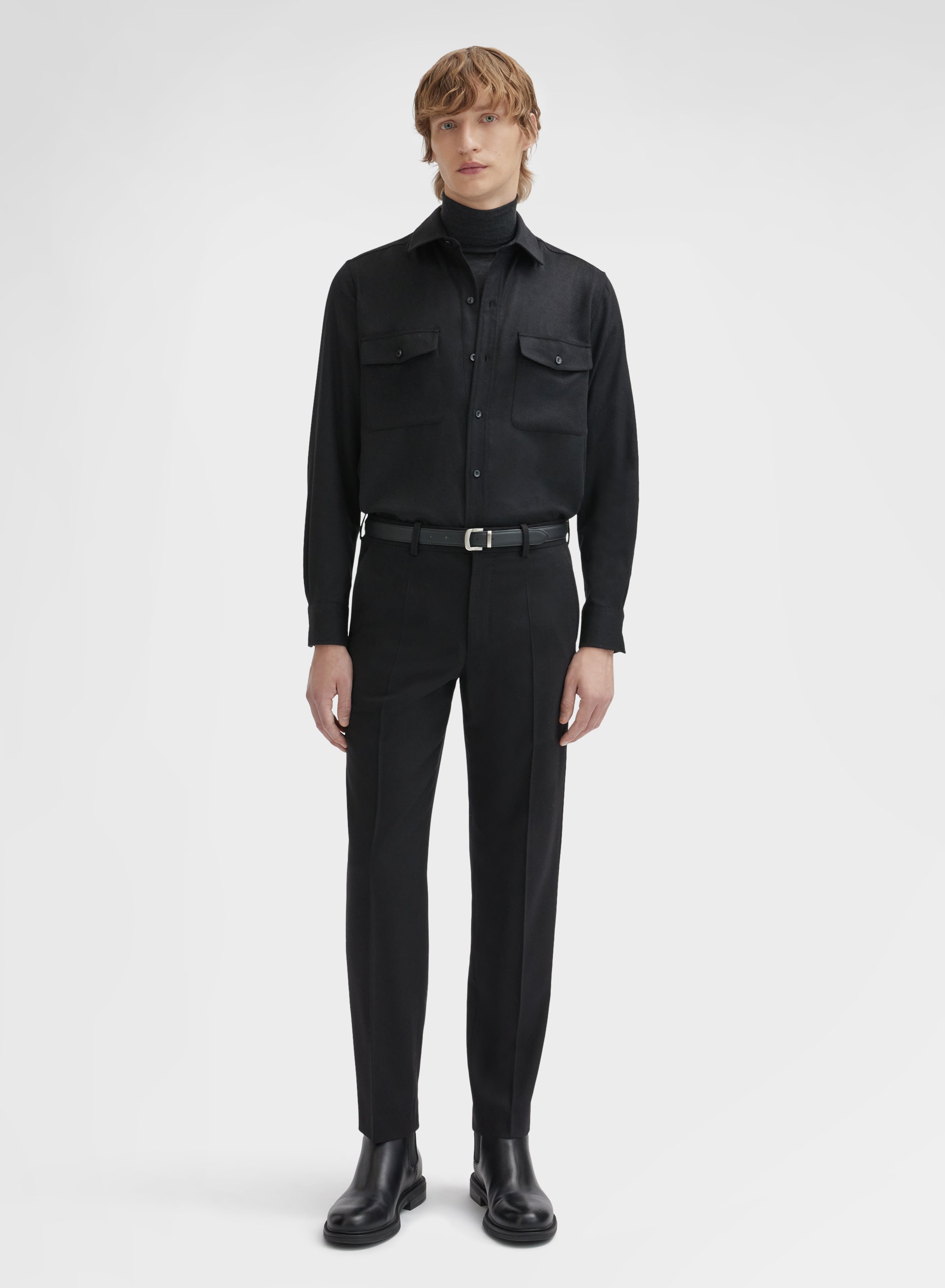 CASHMERE SILK DRAP SHIRT BLACK
