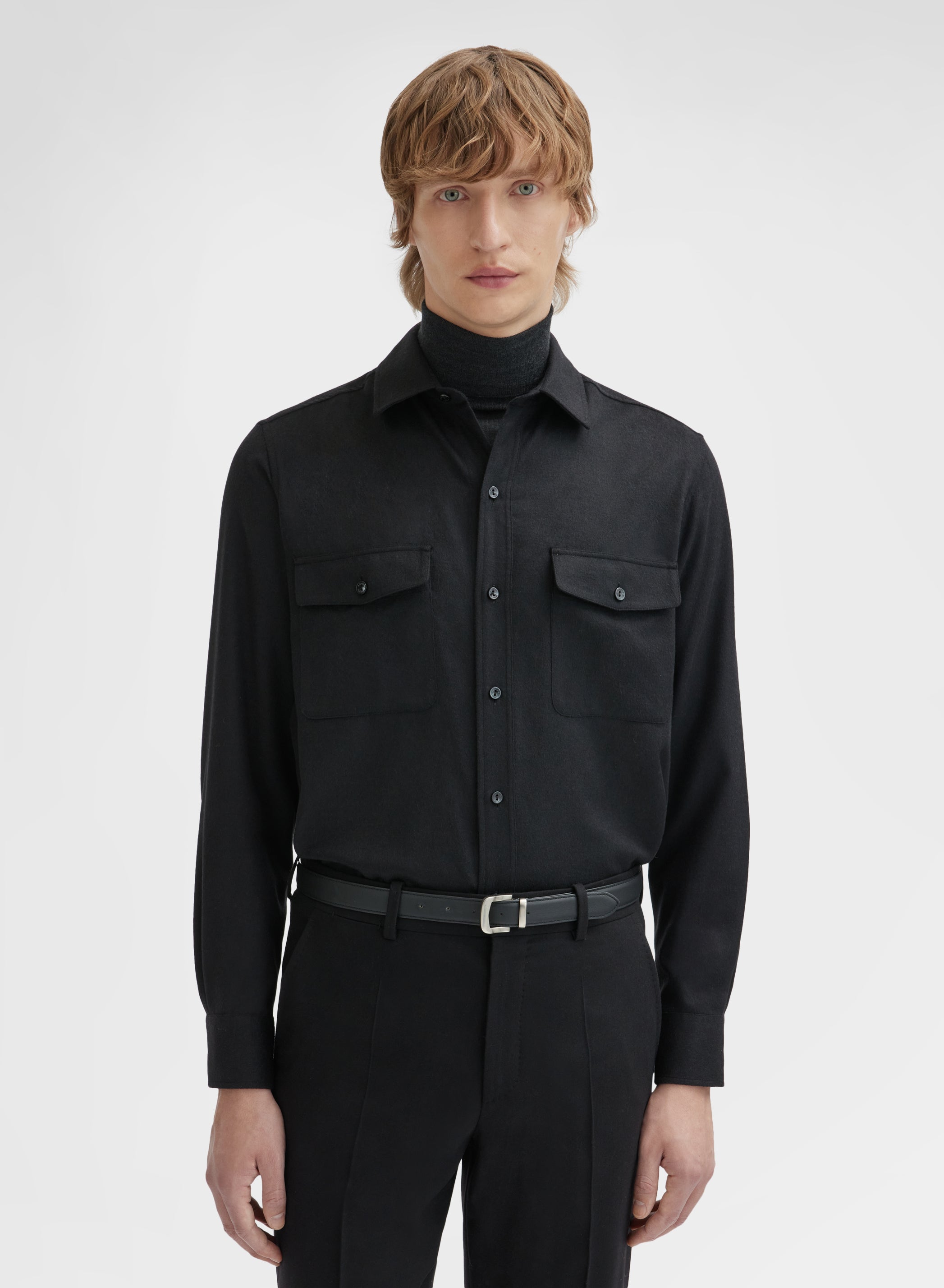 CASHMERE SILK DRAP SHIRT BLACK