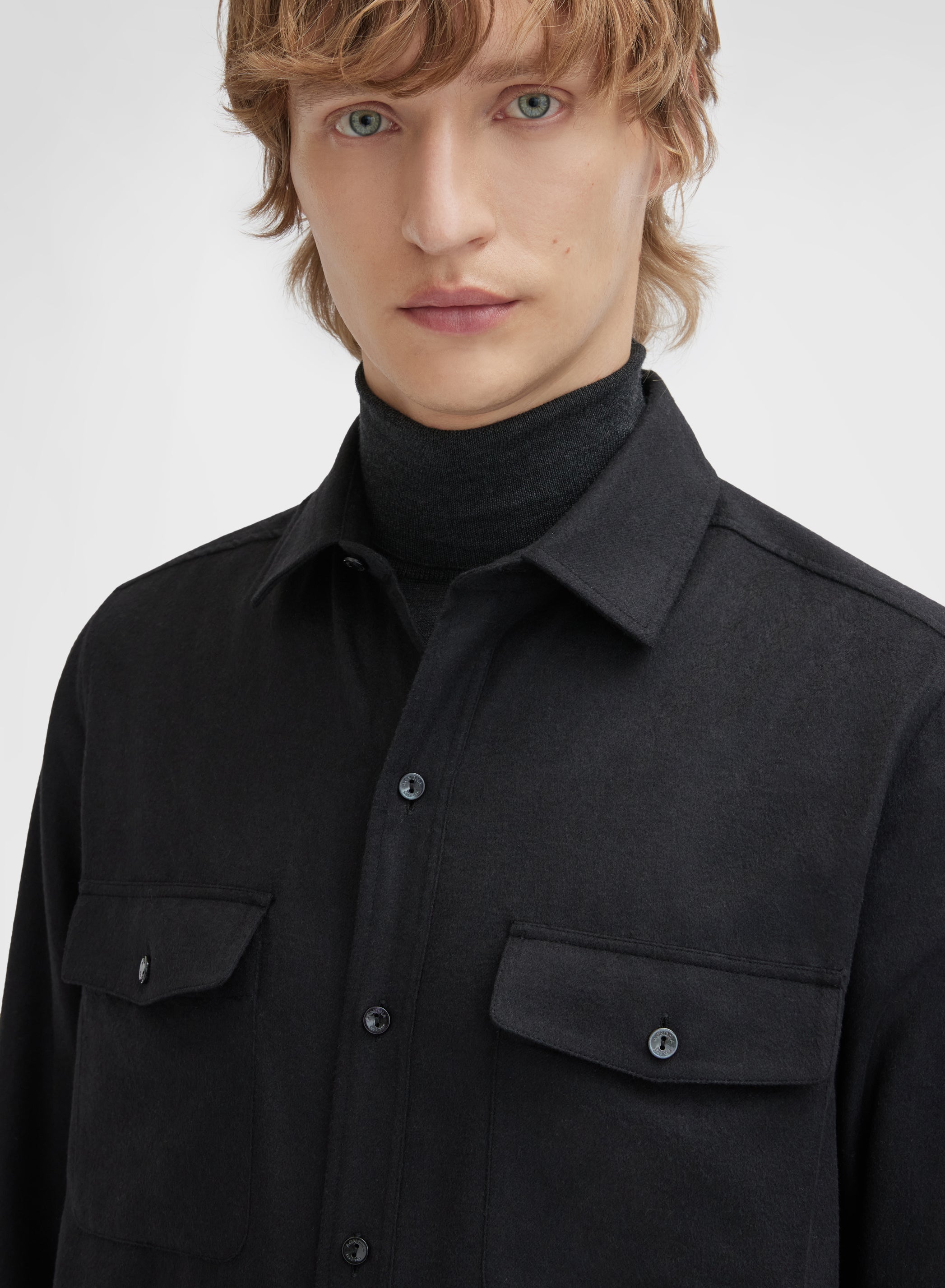 CASHMERE SILK DRAP SHIRT BLACK