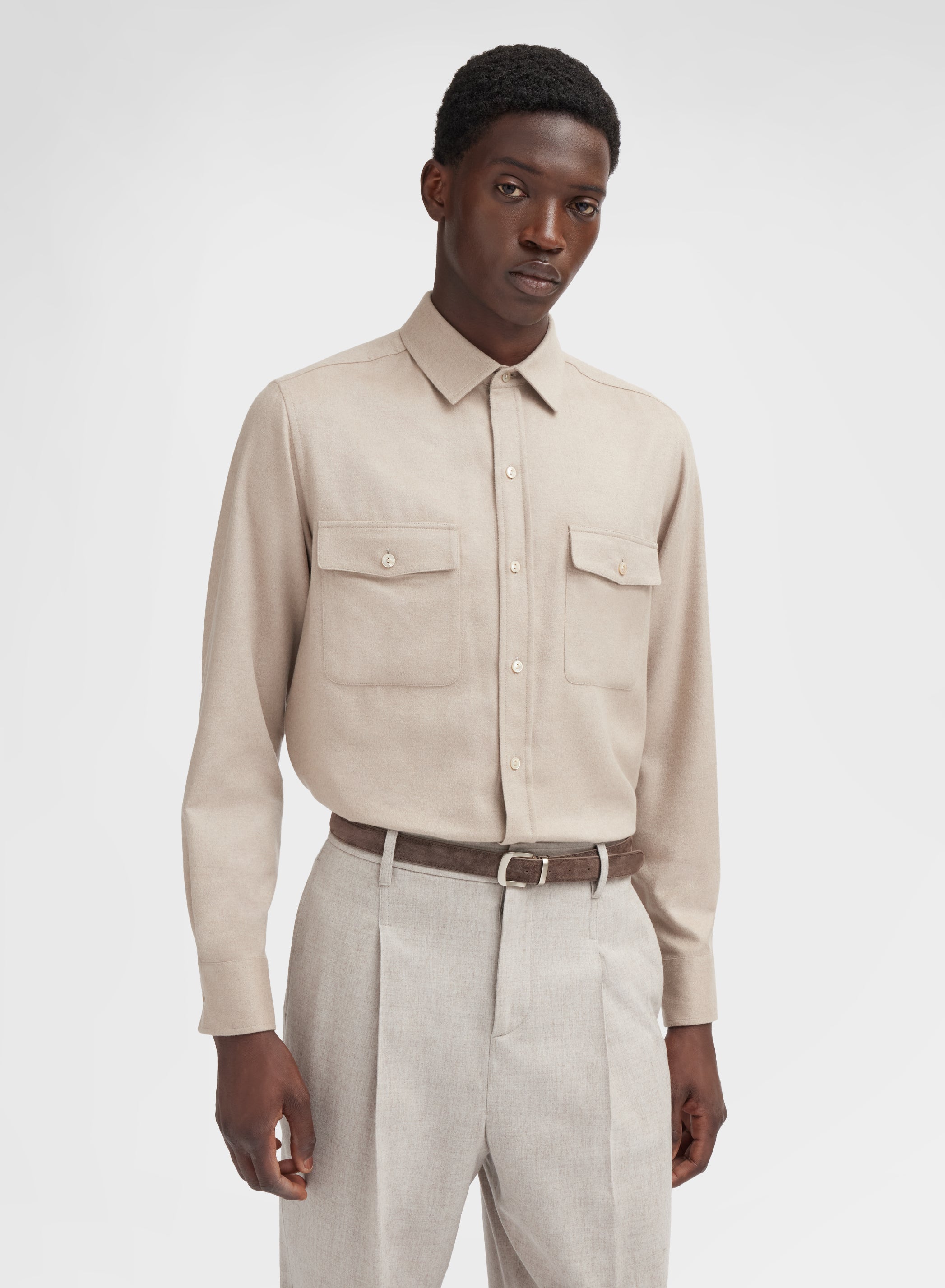 CASHMERE SILK DRAP SHIRT SESAMO