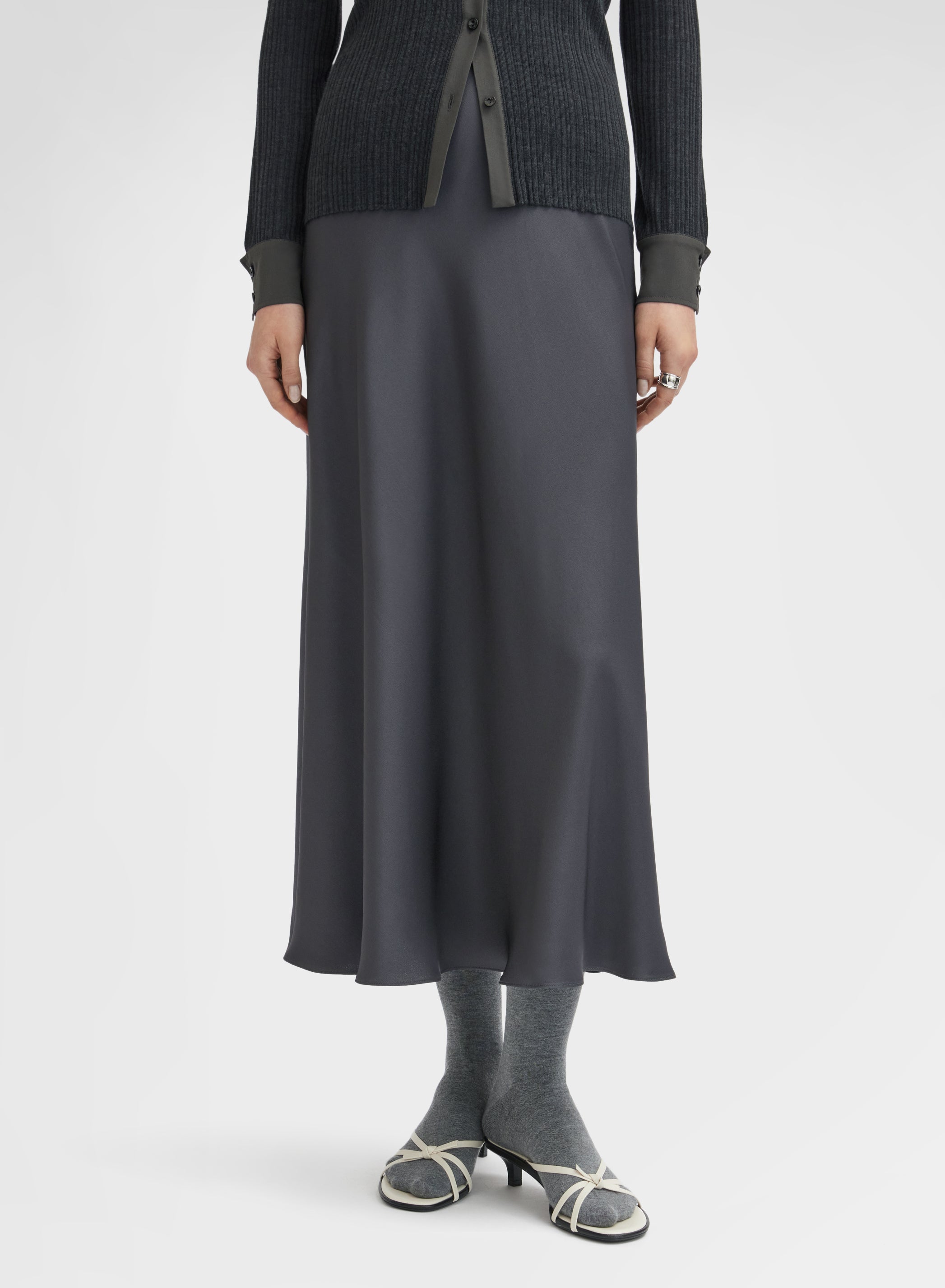 SILK BLEND SATIN SKIRT CHARCOAL