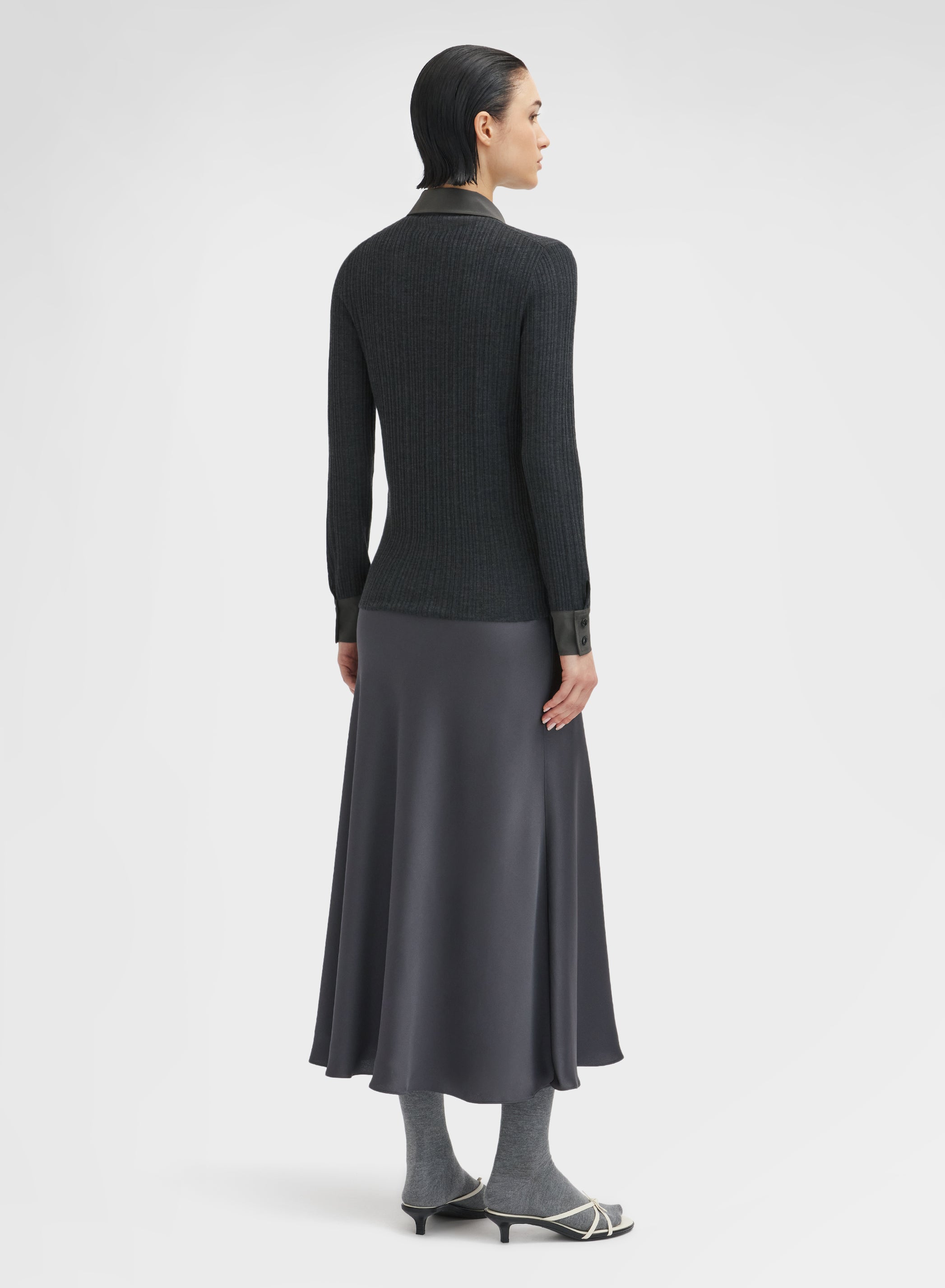 SILK BLEND SATIN SKIRT CHARCOAL