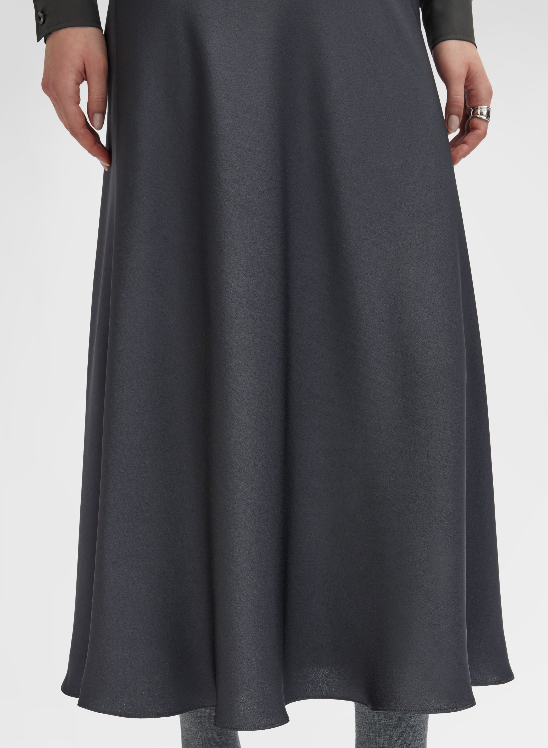 SILK BLEND SATIN SKIRT CHARCOAL