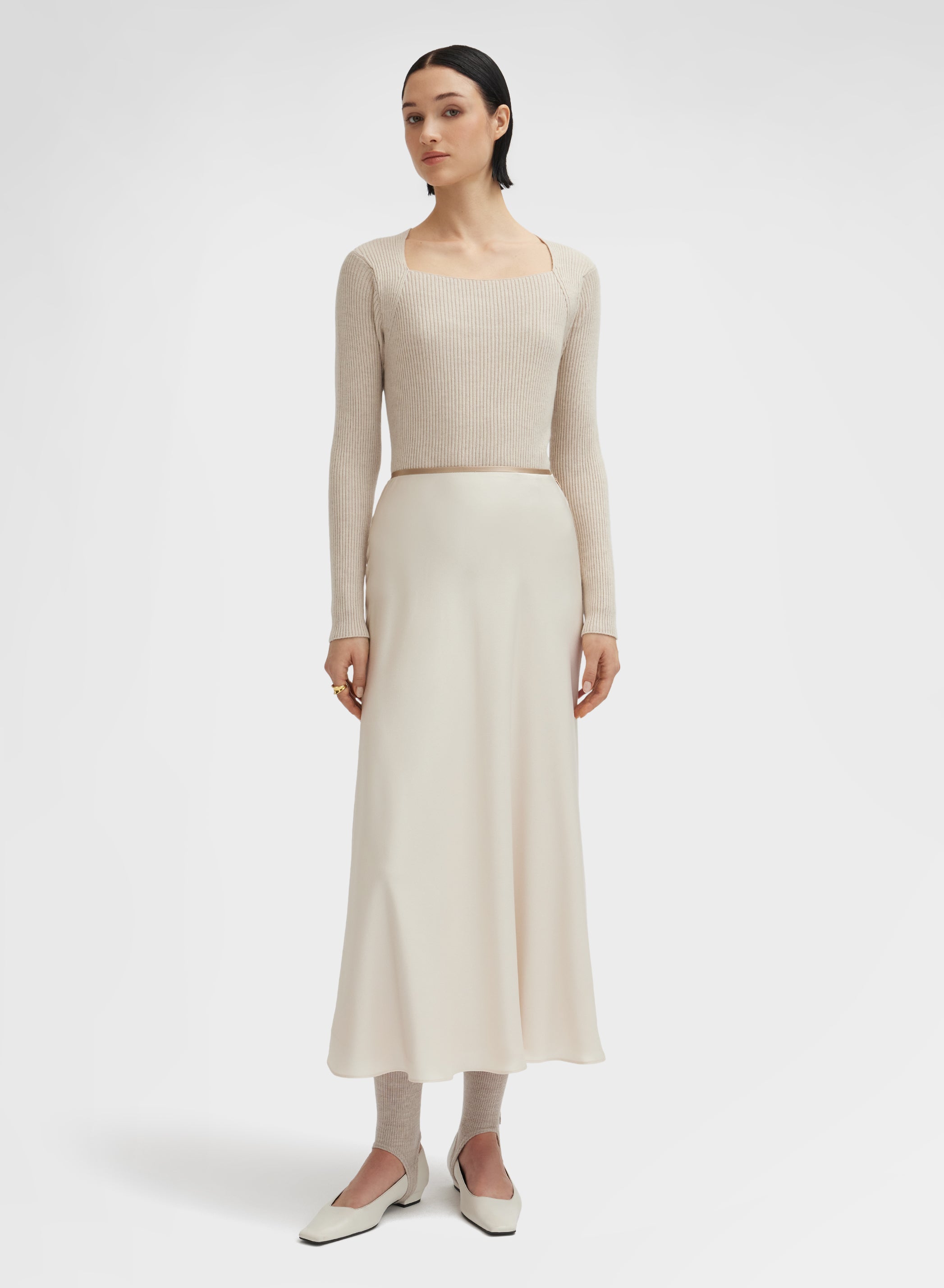 SILK BLEND SATIN SKIRT CHAMPAGNE