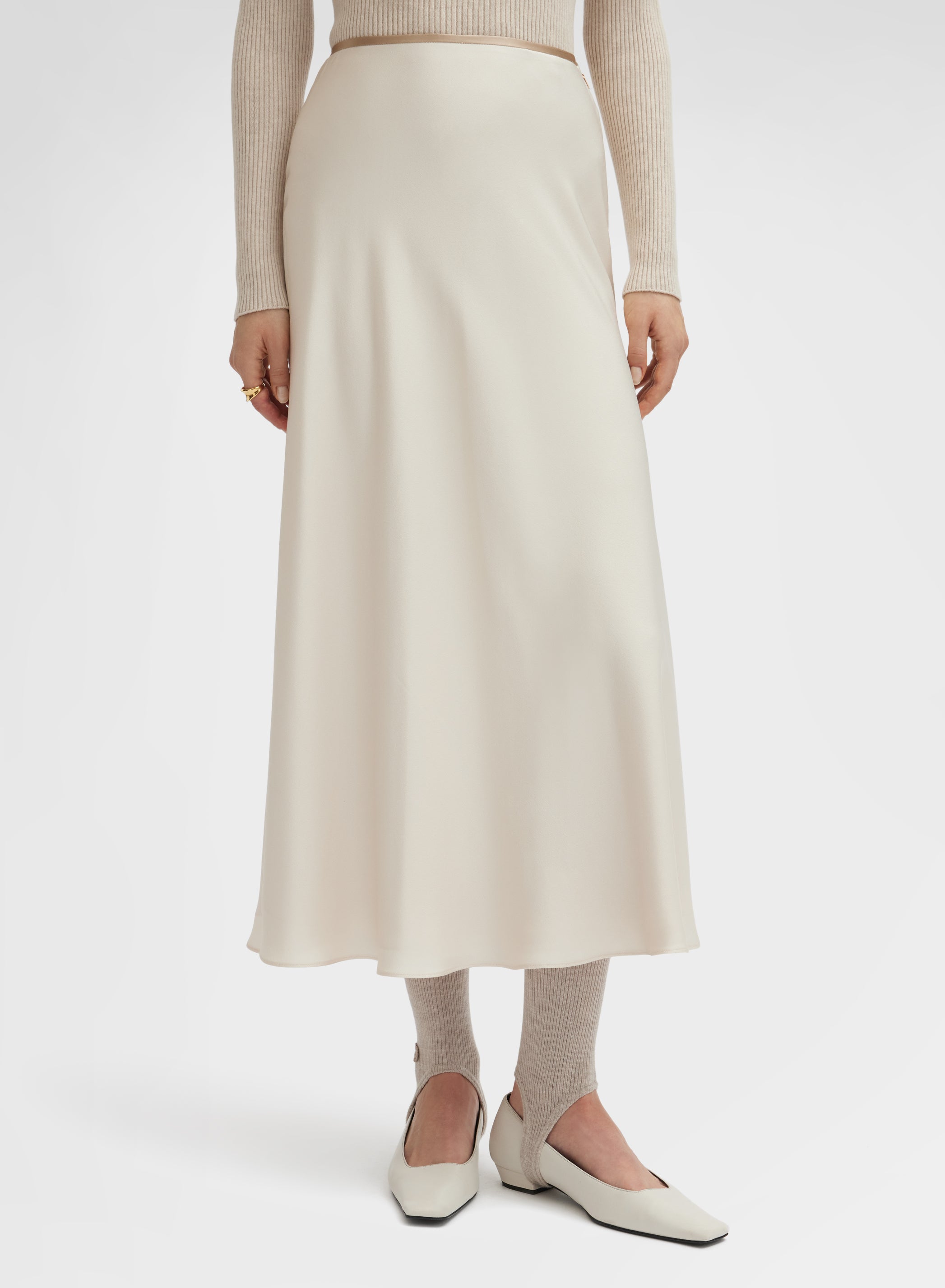 SILK BLEND SATIN SKIRT CHAMPAGNE