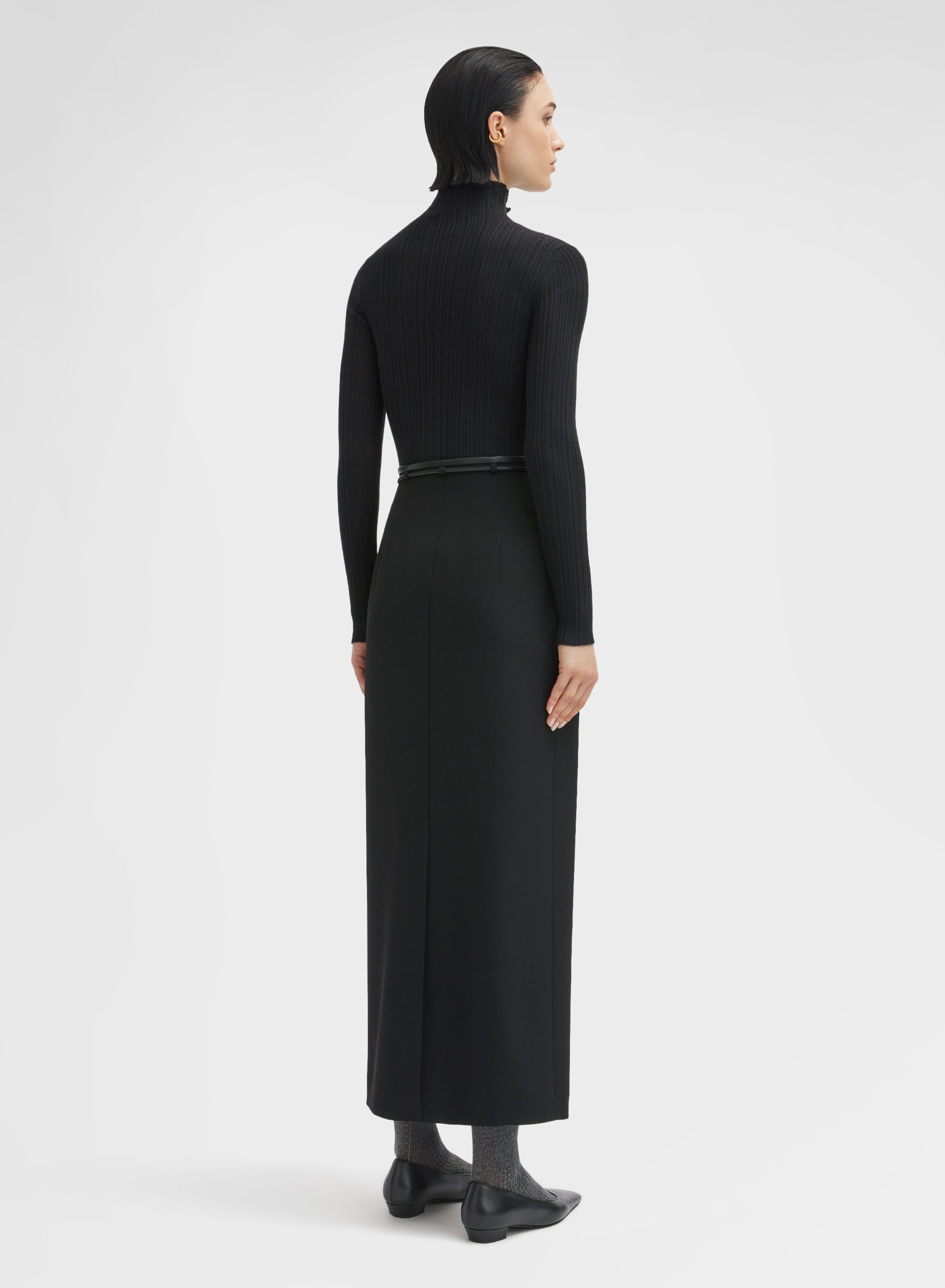 HIGH WAIST FLUID WOOL SKIRT BLACK
