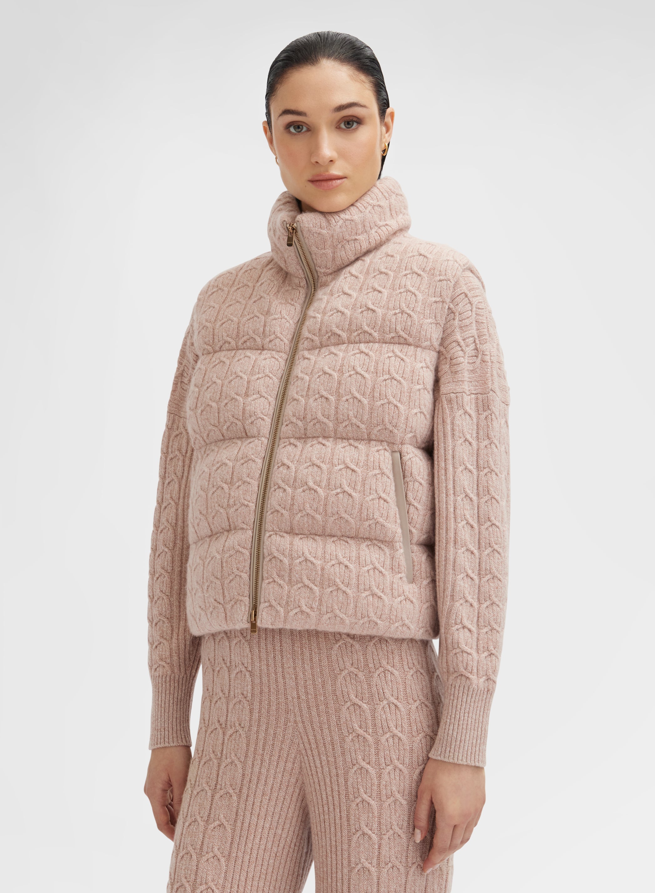 CABLE KNITTED CASHMERE CABAN ROSE