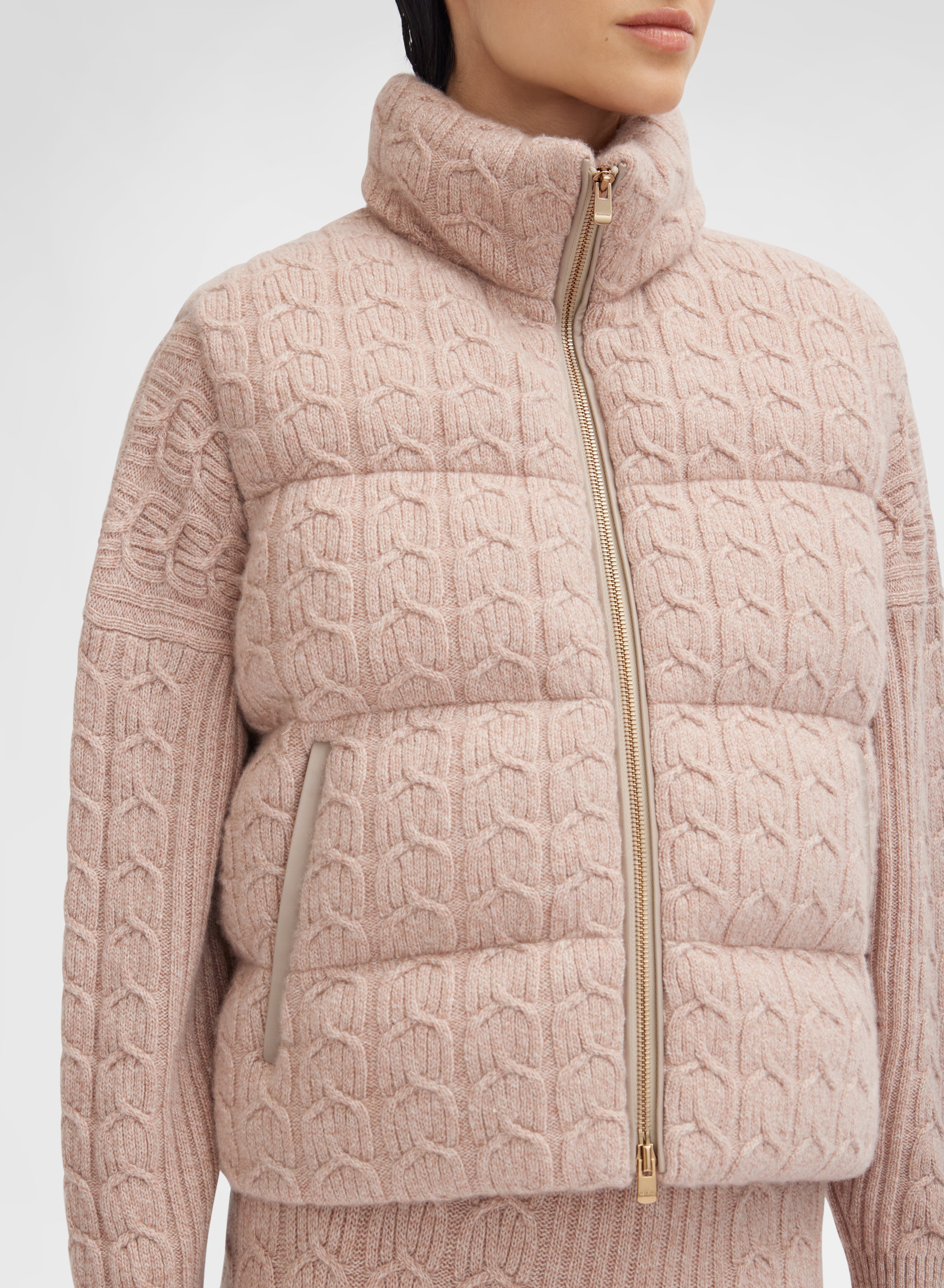 CABLE KNITTED CASHMERE CABAN ROSE