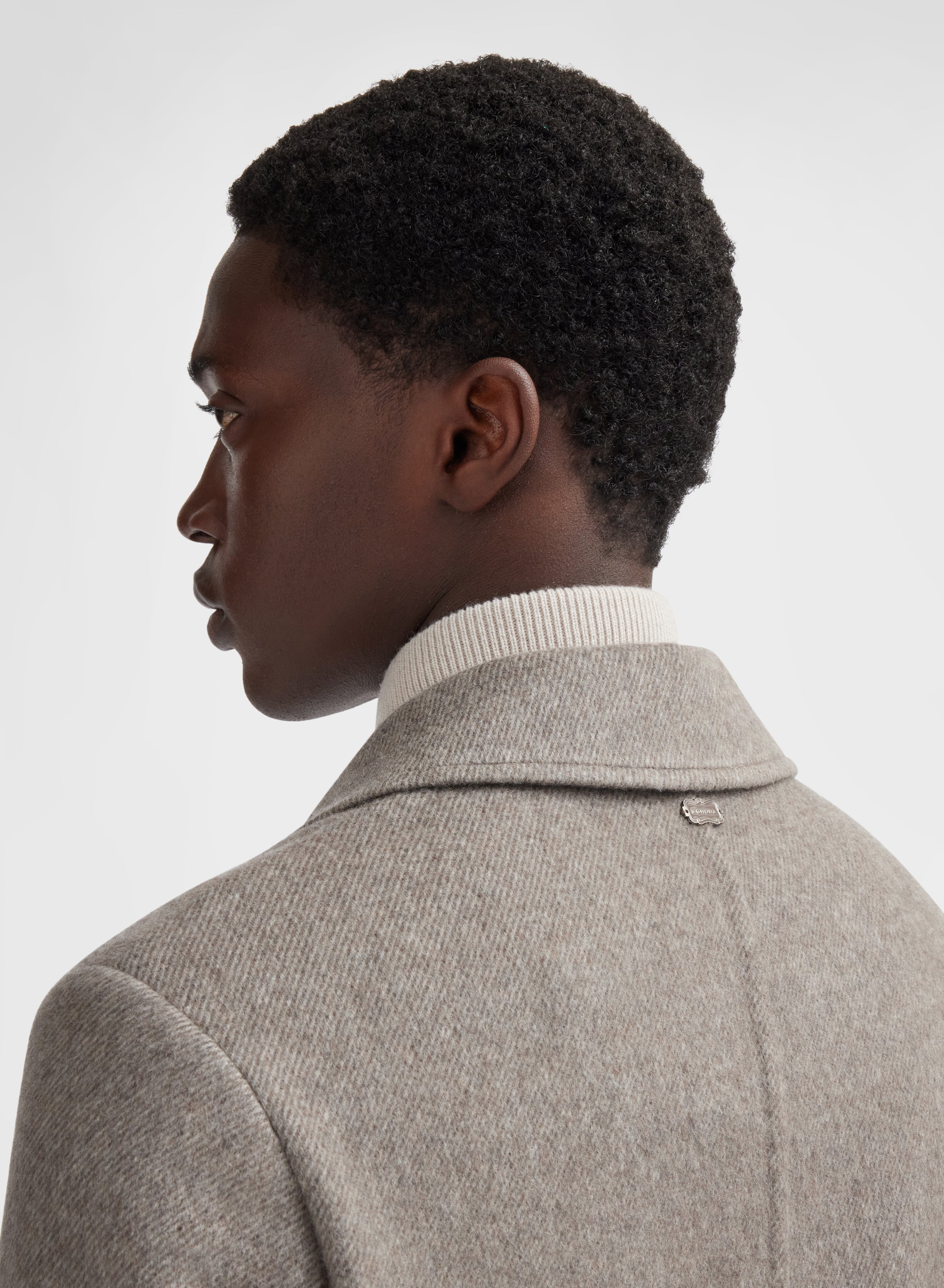 DIAGONAL DOUBLE FACE COAT SESAME