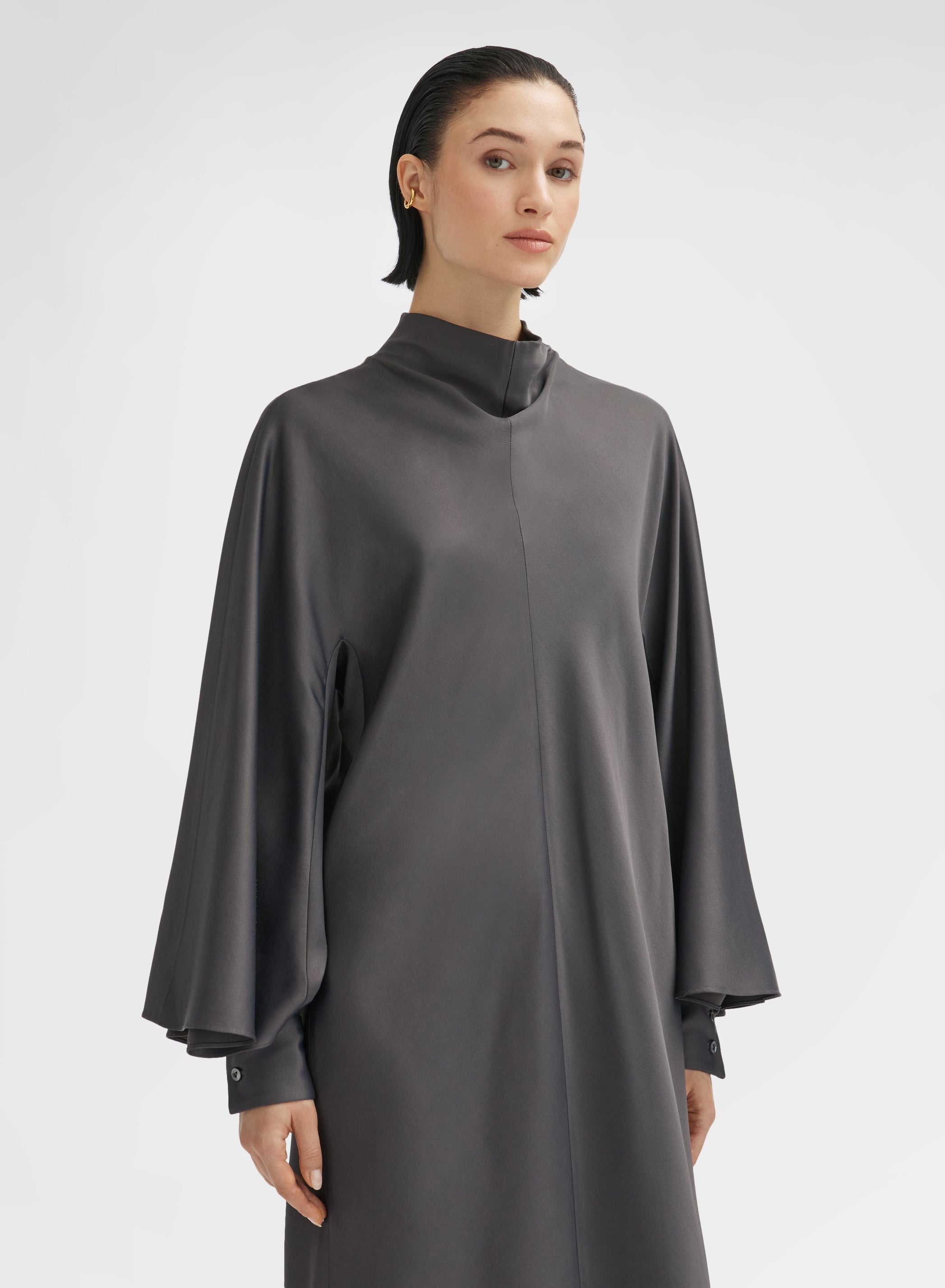 SHINY WOOL BLEND CADY DRESS DARK CUMINO