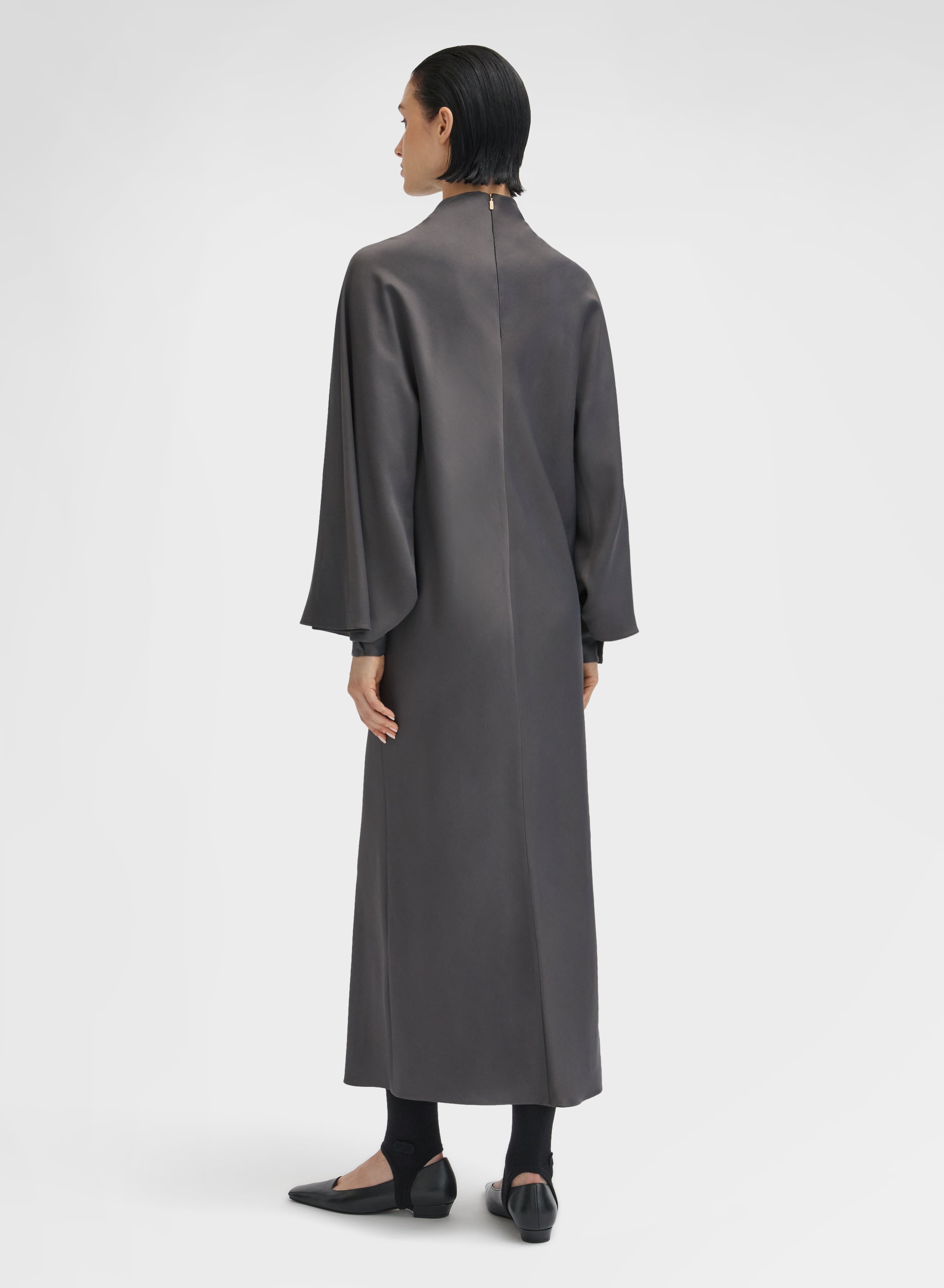 SHINY WOOL BLEND CADY DRESS DARK CUMINO