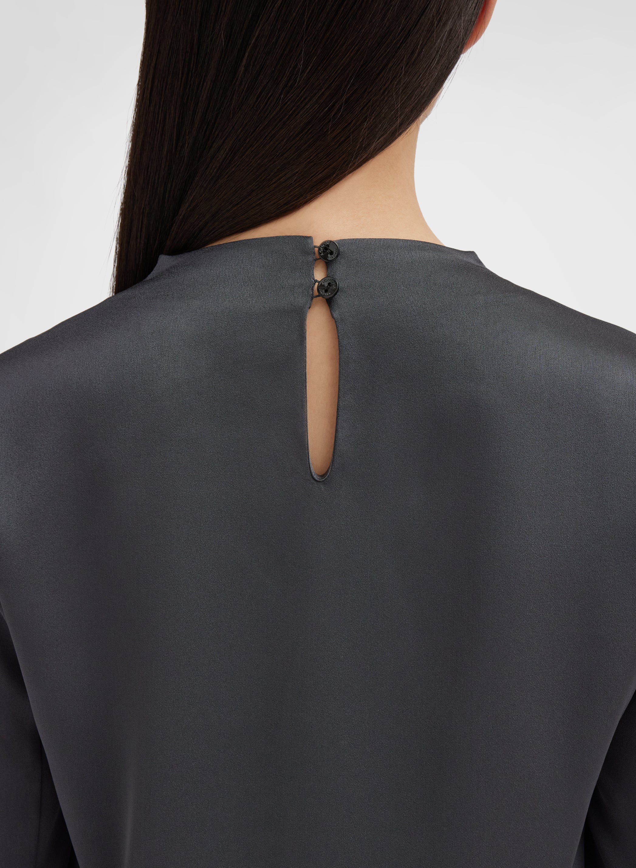 SILK BLEND SATIN TOP CHARCOAL